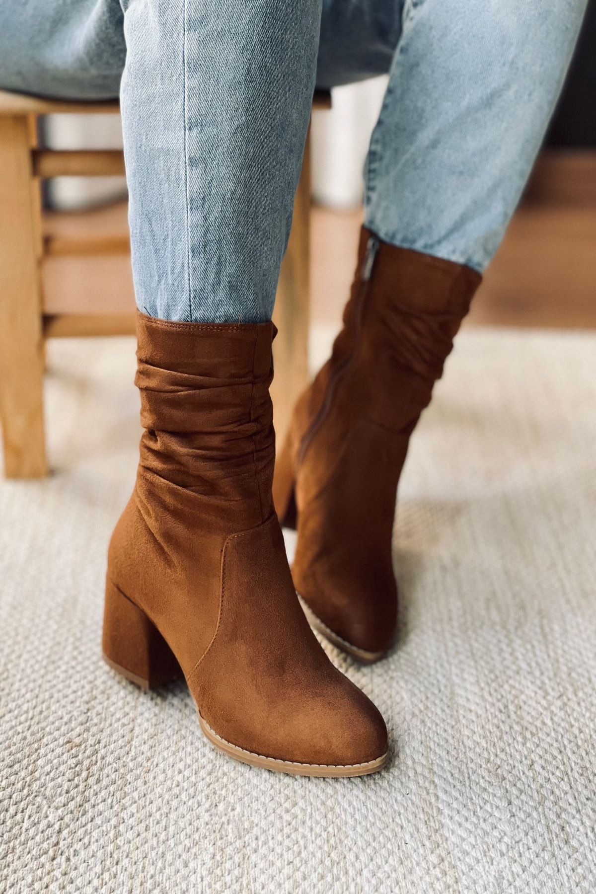 Stepsup Store Taba Süet Slip-on Kadın Bot