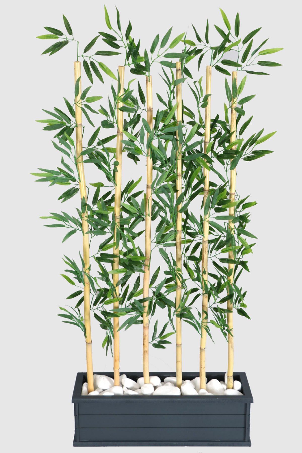 Yapay Çiçek Deposu Islak Yapraklı 6 Çubuklu Gri Saksıda Bambu Seperatör (20x70x155cm)