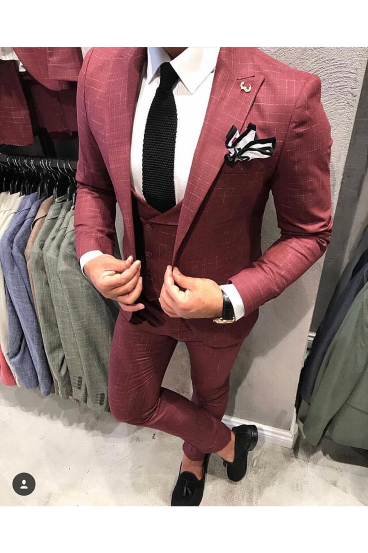 corleone collection Slim Fit Yelekli Takım Elbise