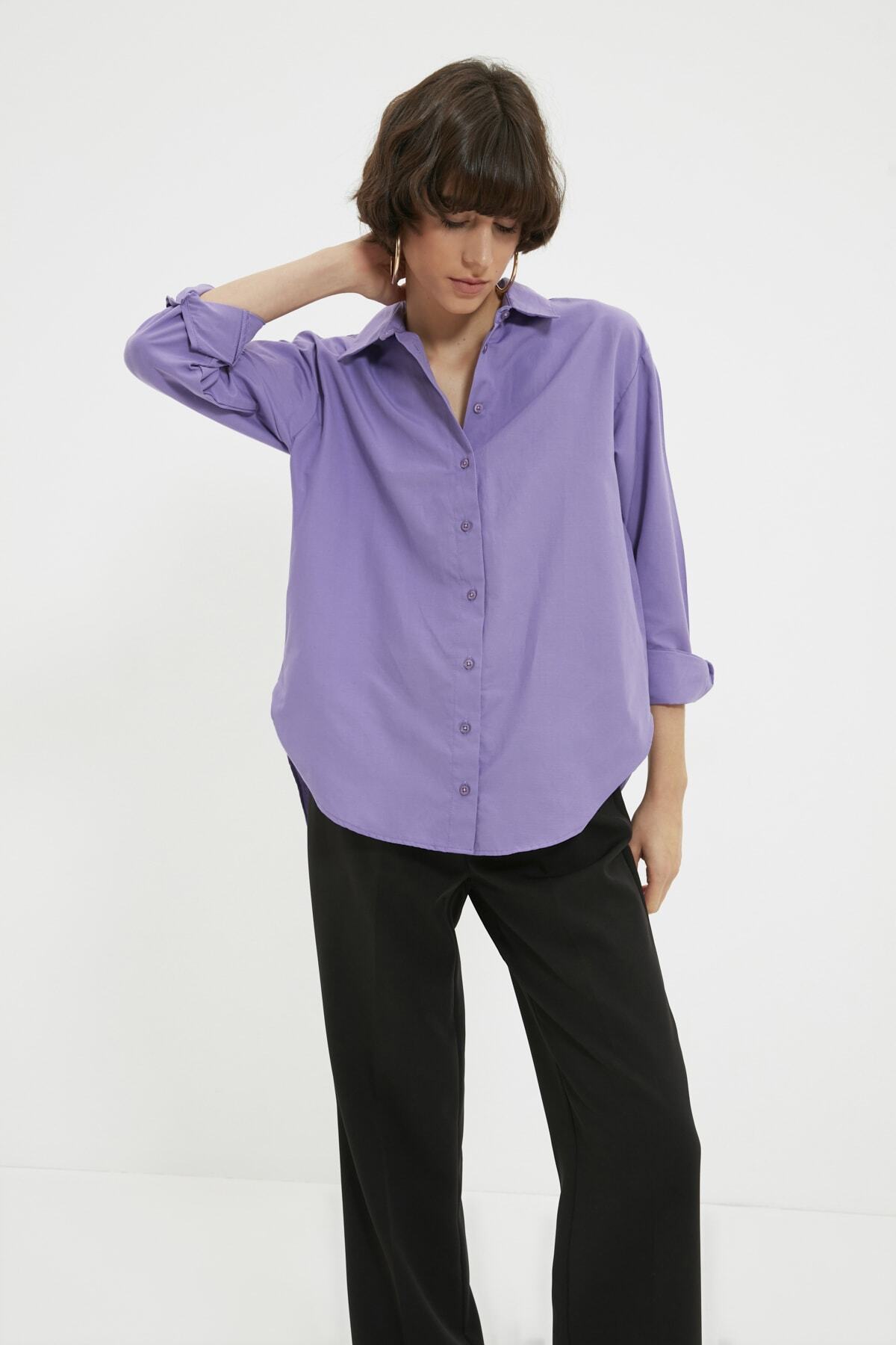 TRENDYOLMİLLA Mor Loose Fit Gömlek TWOAW20GO0107