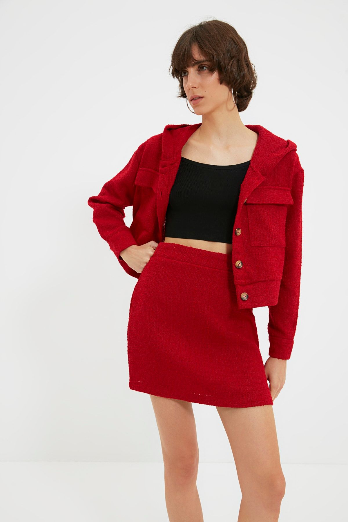 TRENDYOLMİLLA Kırmızı Kapüşonlu Ceket TWOAW22CE0183