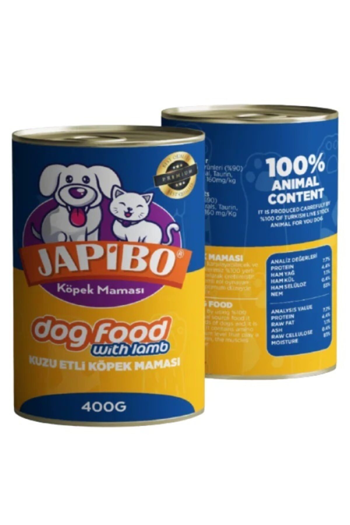 JAPİBO Tahılsız Kuzu Etli Konserve Yetişkin Köpek Maması 12 X 400 Gram