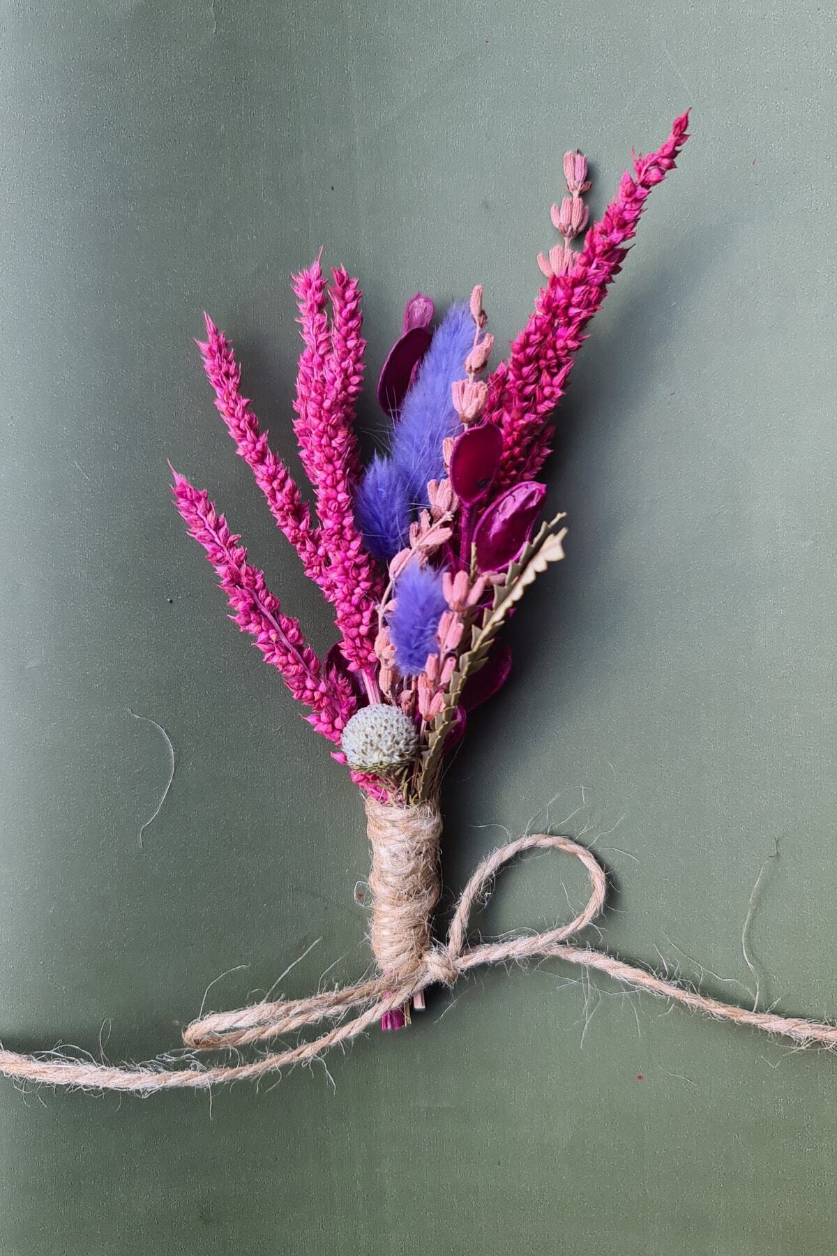 Casa Florista Fuşya Pembe Mini Kuru Çiçekler Paket Süsü Peçete Üstü Kahve Yanı Sunumluk