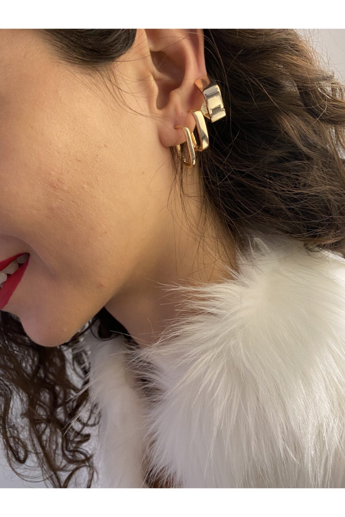 thingslikeflower Çelik Gold Renkli Vintage Vip Üçlü Küpe Seti