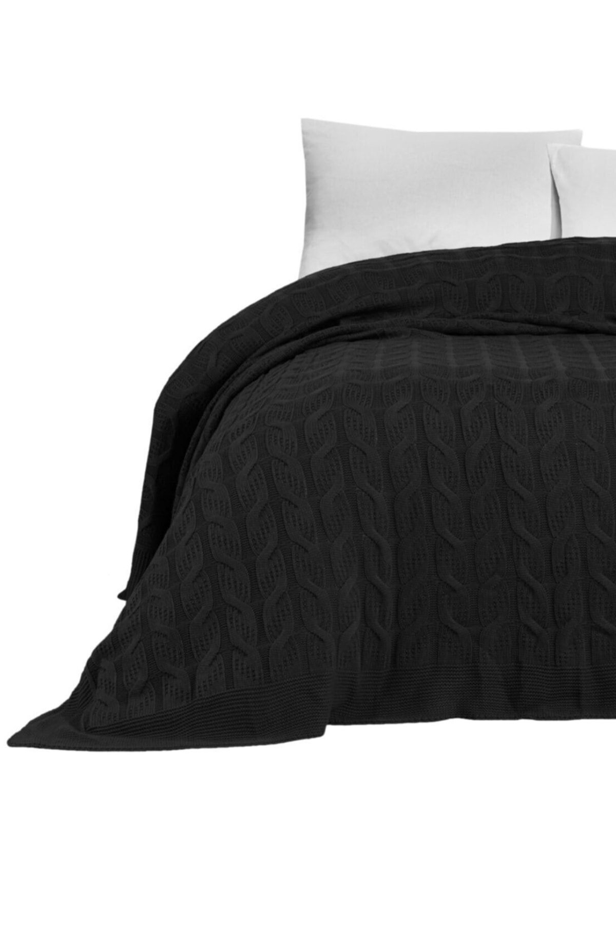 evde yenilik Triko Örgü Akrilik Battaniye Çift Kişilik 220x240 Cm Antrasit Renk