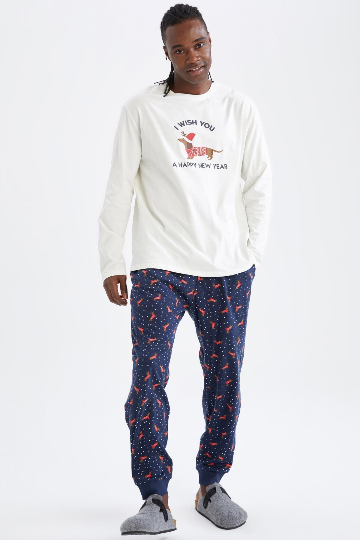 DeFacto Yılbaşı Temalı Regular Fit Pamuklu Pijama Takımı