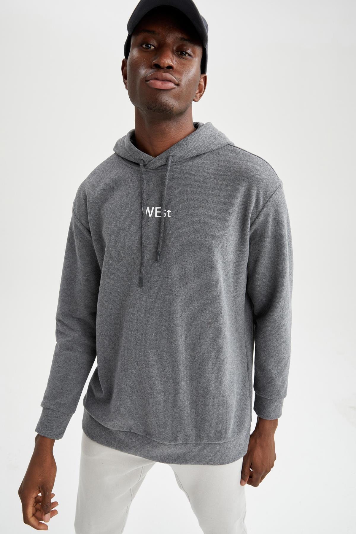 DeFacto Oversize Fit Kapüşonlu Baskılı Uzun Kollu Sweatshirt