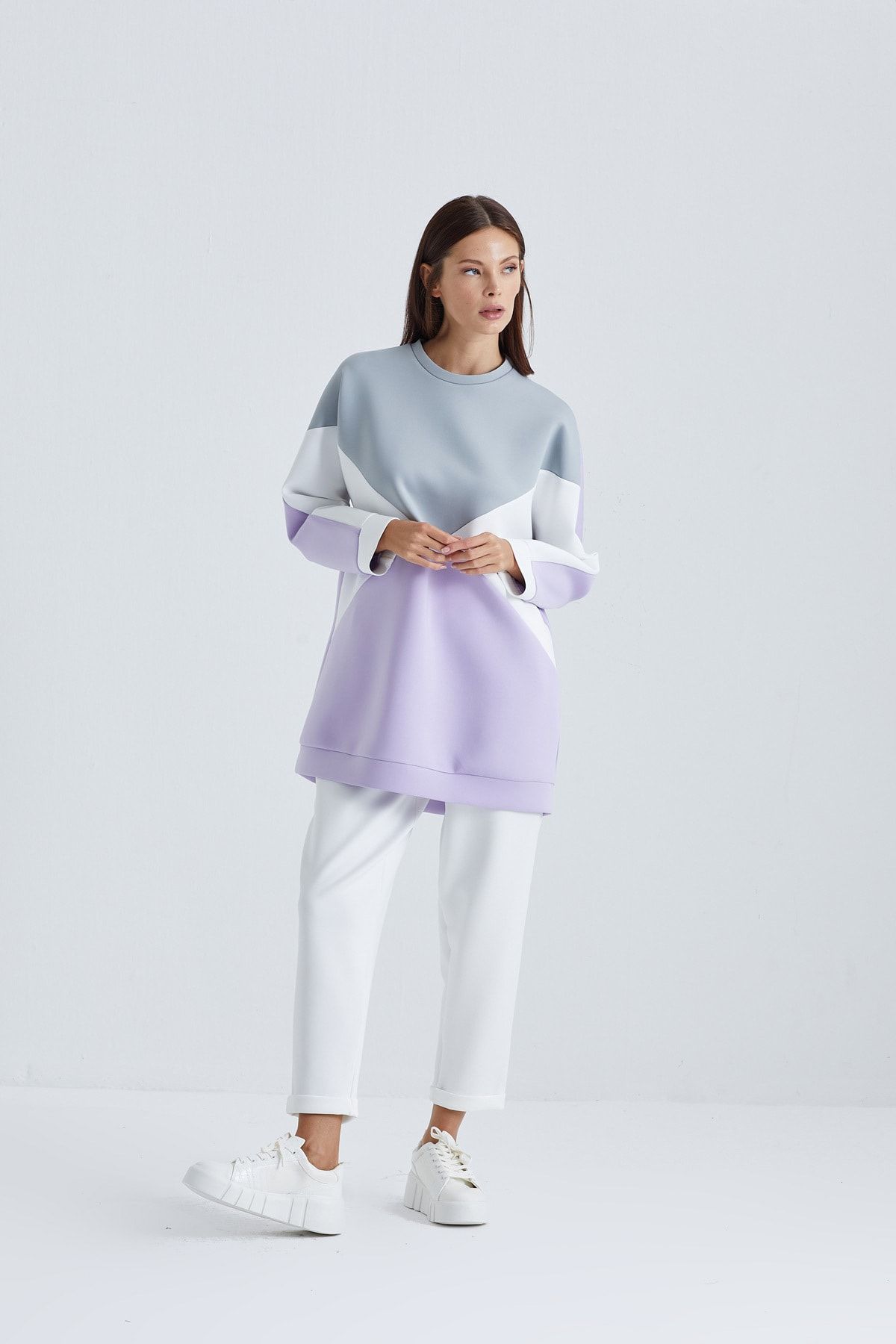 TERZİ DÜKKANI Tres Puf Sweat Lila-gri-ekru