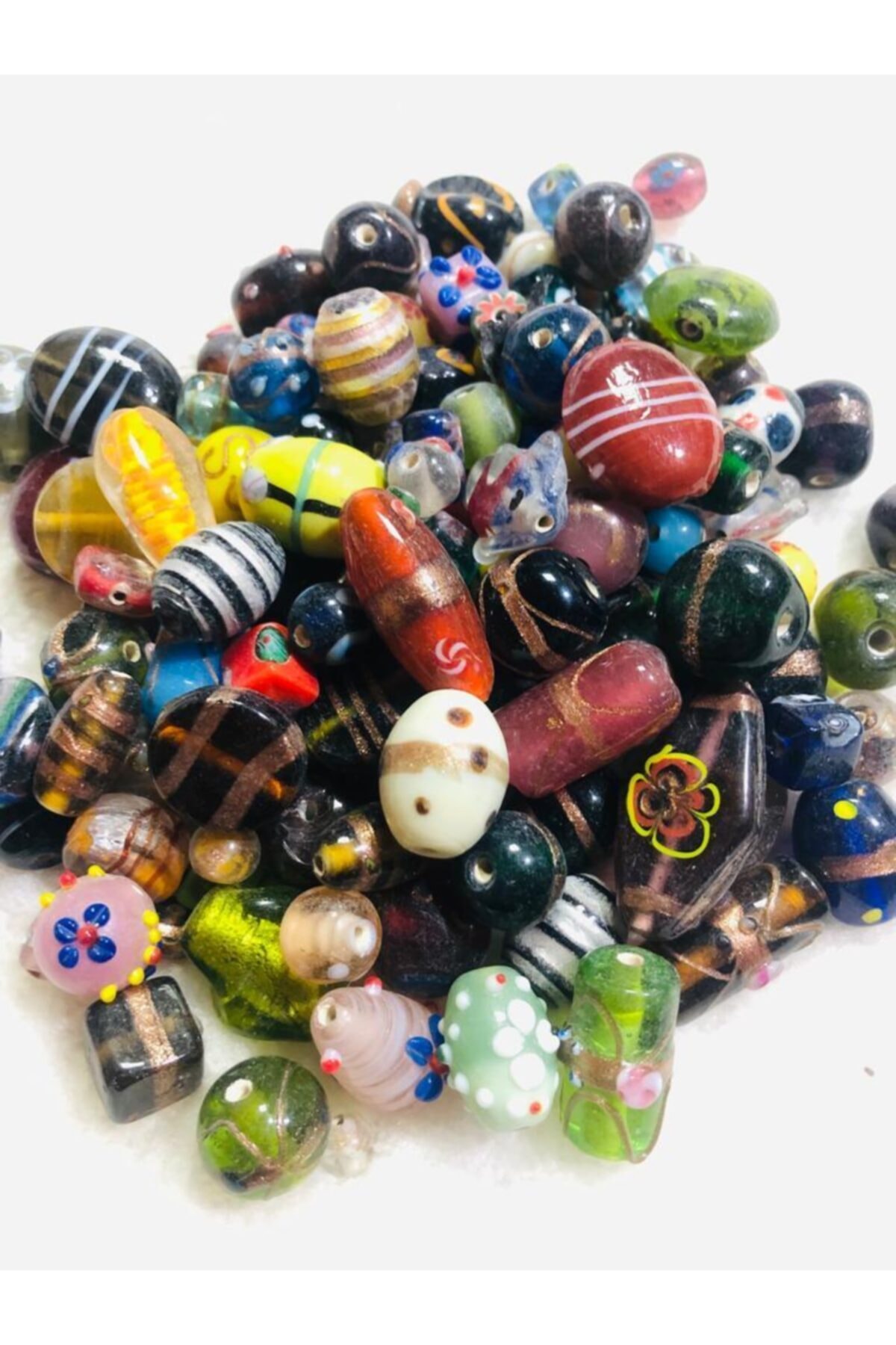 izmir Bitpazarı El Yapımı Hint Cam Takı Boncuğu Karışık 25 Adet