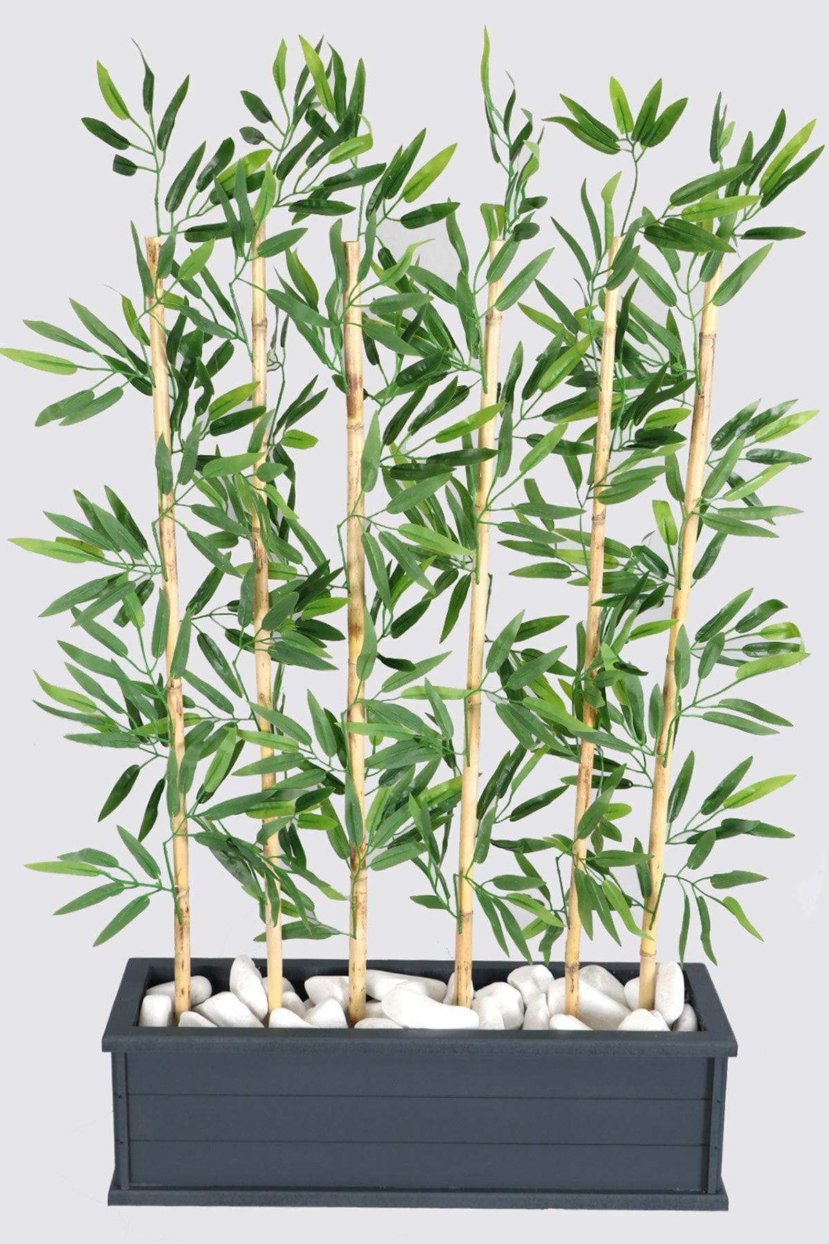 Yapay Çiçek Deposu Islak Yapraklı 6 Çubuklu Gri Saksıda Bambu Seperatör (20x70x120cm)