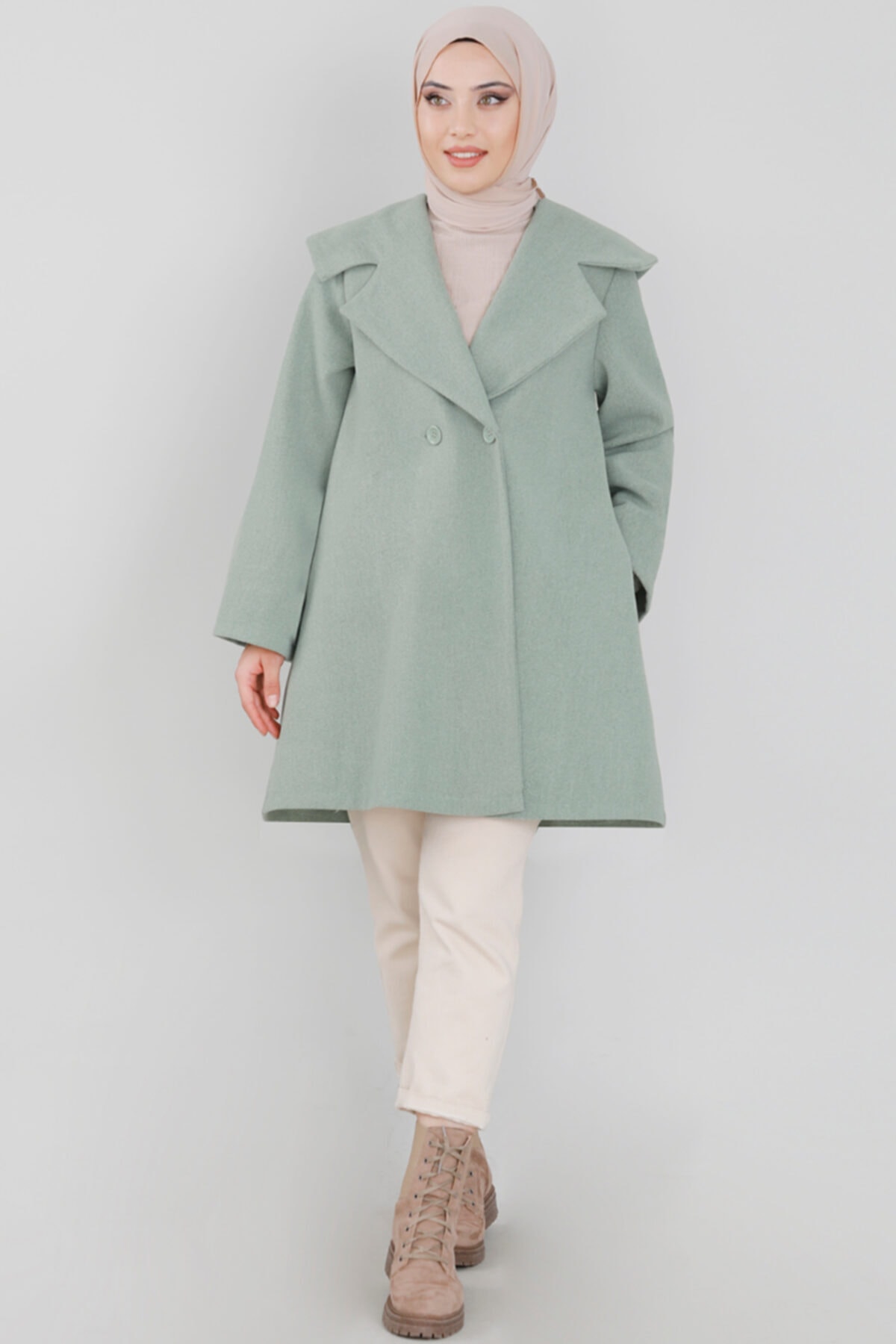 ZÜLAYS Oversize Kaşe Kaban Mint Mint 44