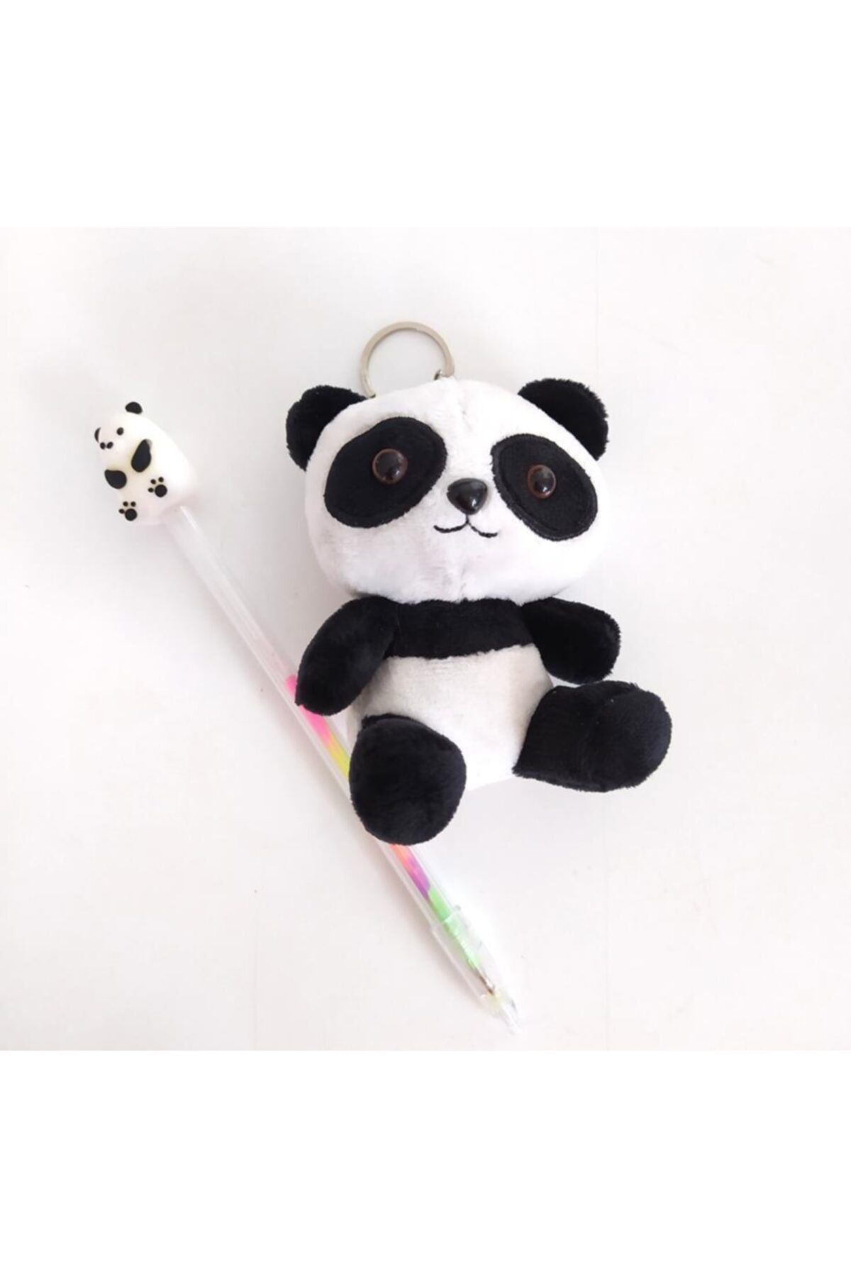 Hd Marketim Sevimli Panda Peluş Çanta Süsü Anahtarlık & Panda Yazdıkça Renk Değiştiren Kalem Hediye Seti