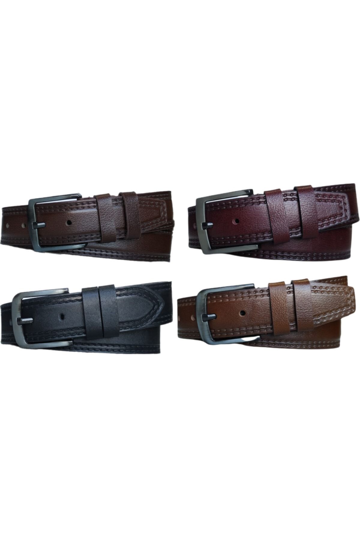 KarPa %100 Hakiki Deri 4'lü Set Dikiş Desenli Kot Pantolon Kemeri 4.5cm: Siyah-bordo-kahverengi-taba
