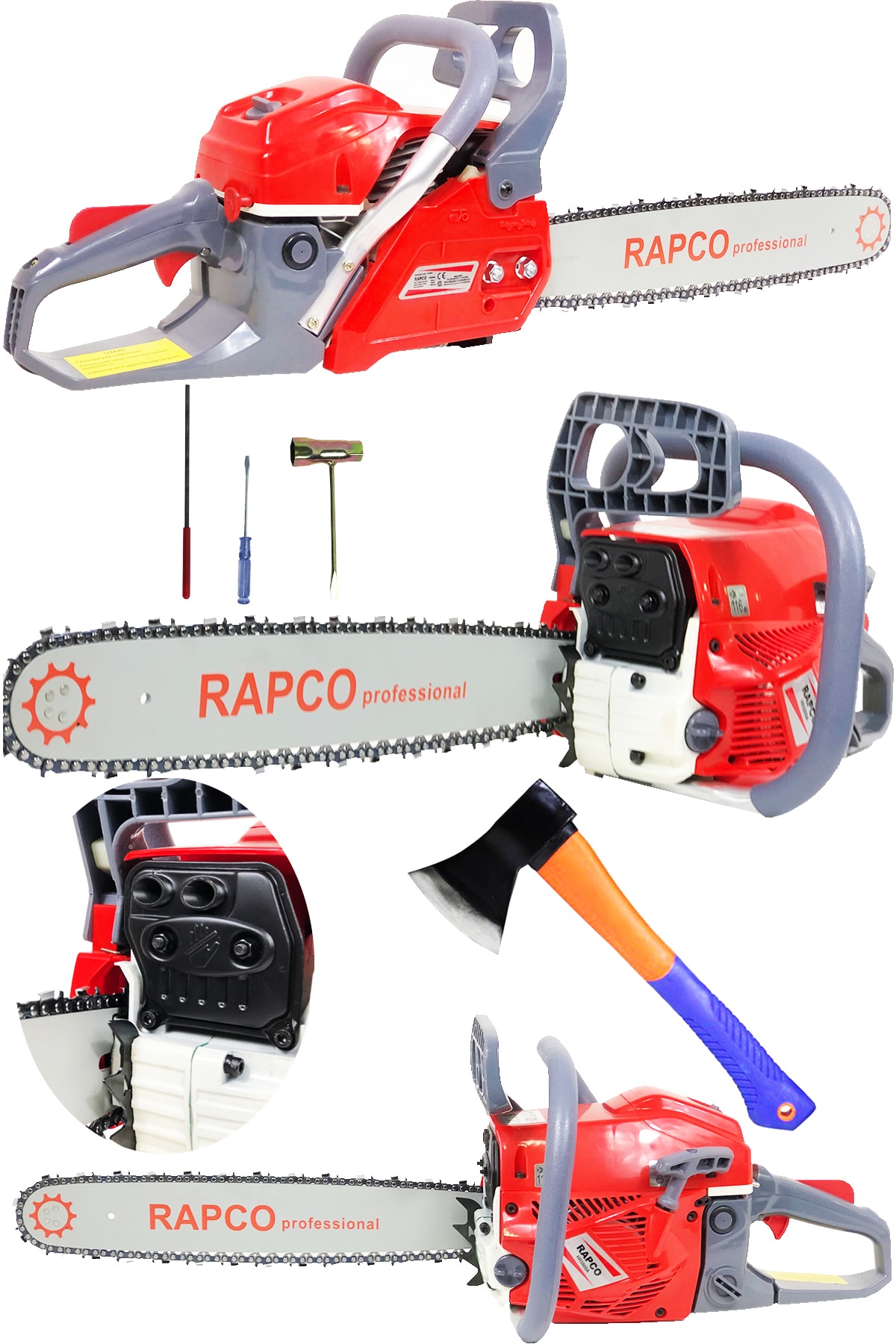 Rapco Benzinli Prof. Çift Egzozlu 3,4 Hp 56 Cc Benzinli Ağaç Bıçkı Testere Motoru 81 Il Servis Garantili