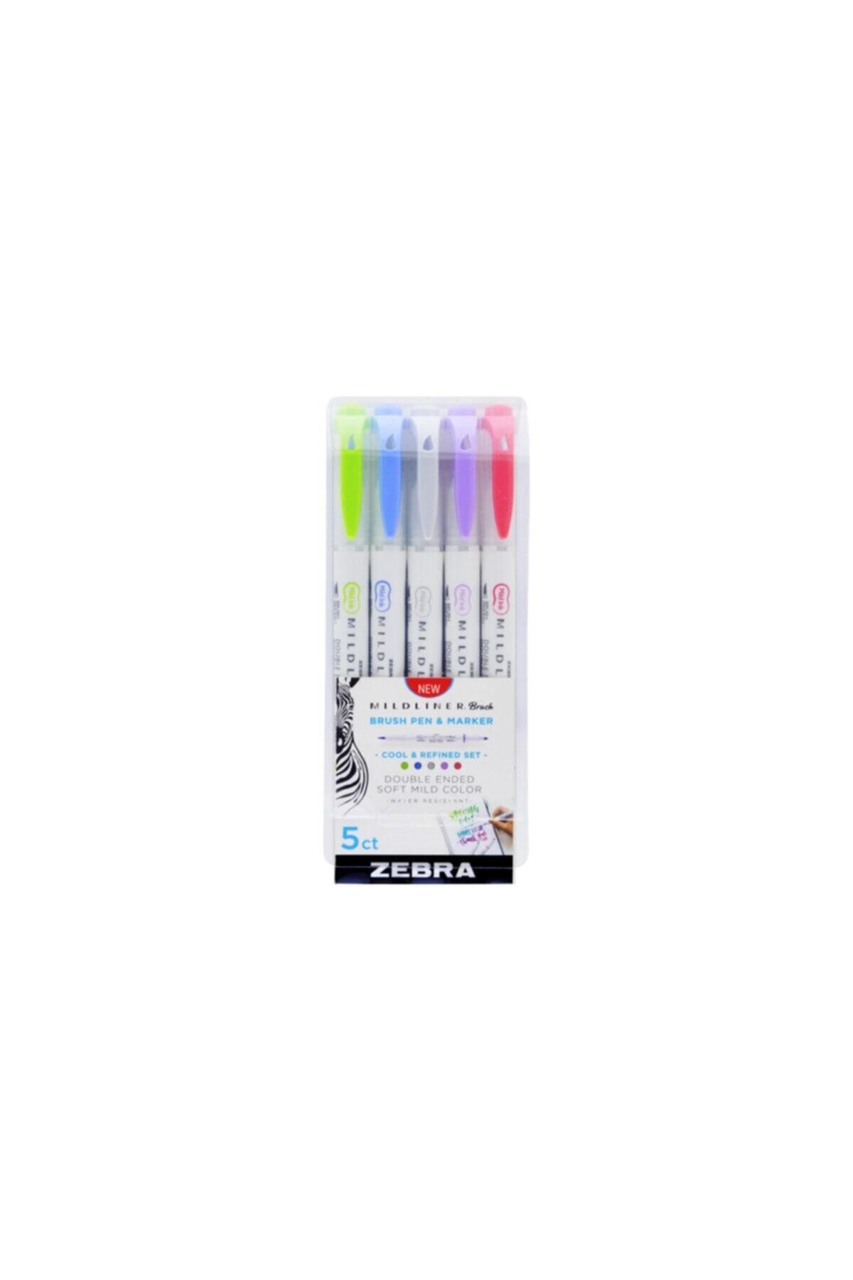 Zebra Mildliner Brush Pen Fırça Uçlu Çizim Kalemi Seti 5'li Soğuk Renkler