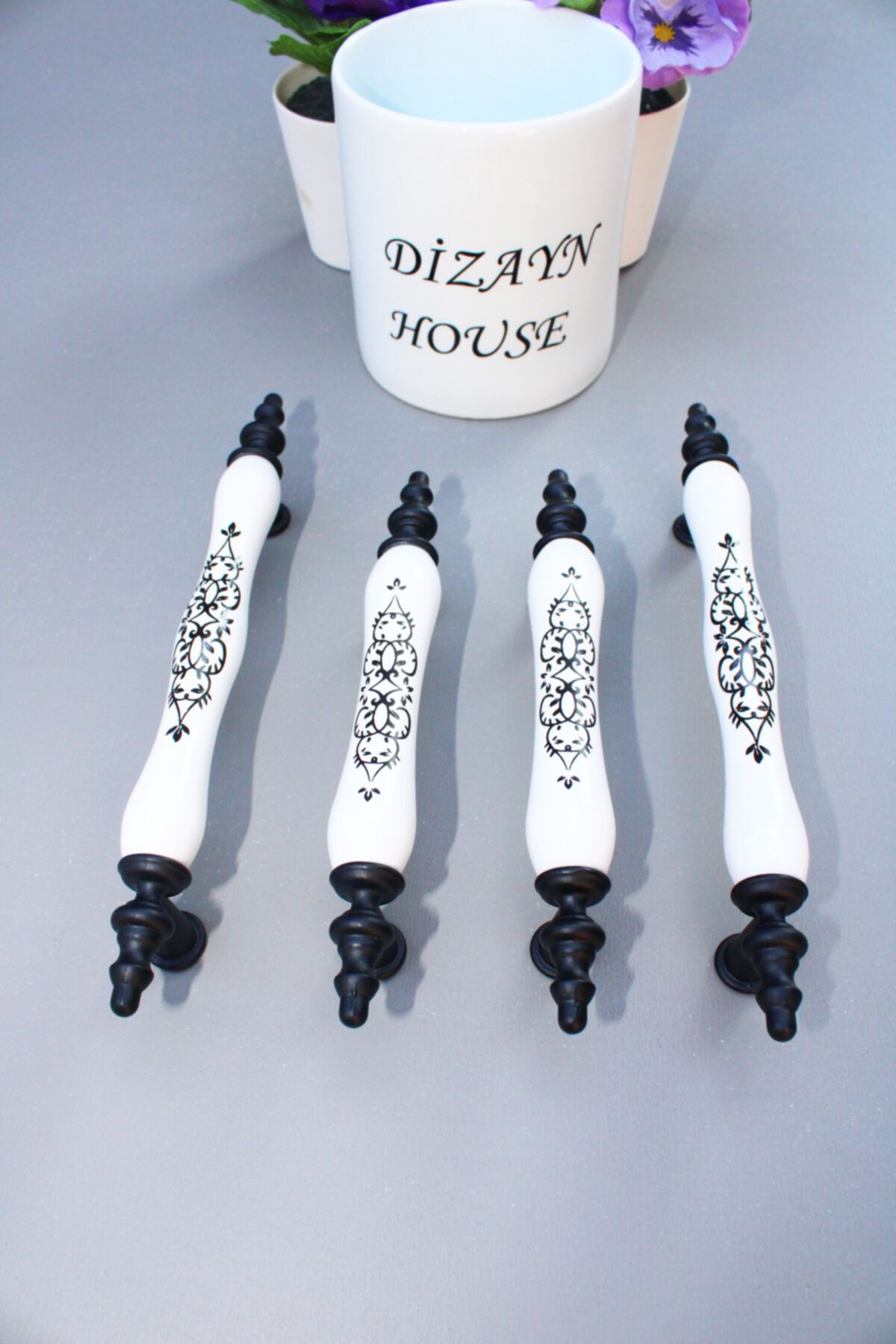 Dizaynhouse Şık Desenli Rustik Porselen Kulp 128 Mm Dolap Ve Çekmece Kulpu