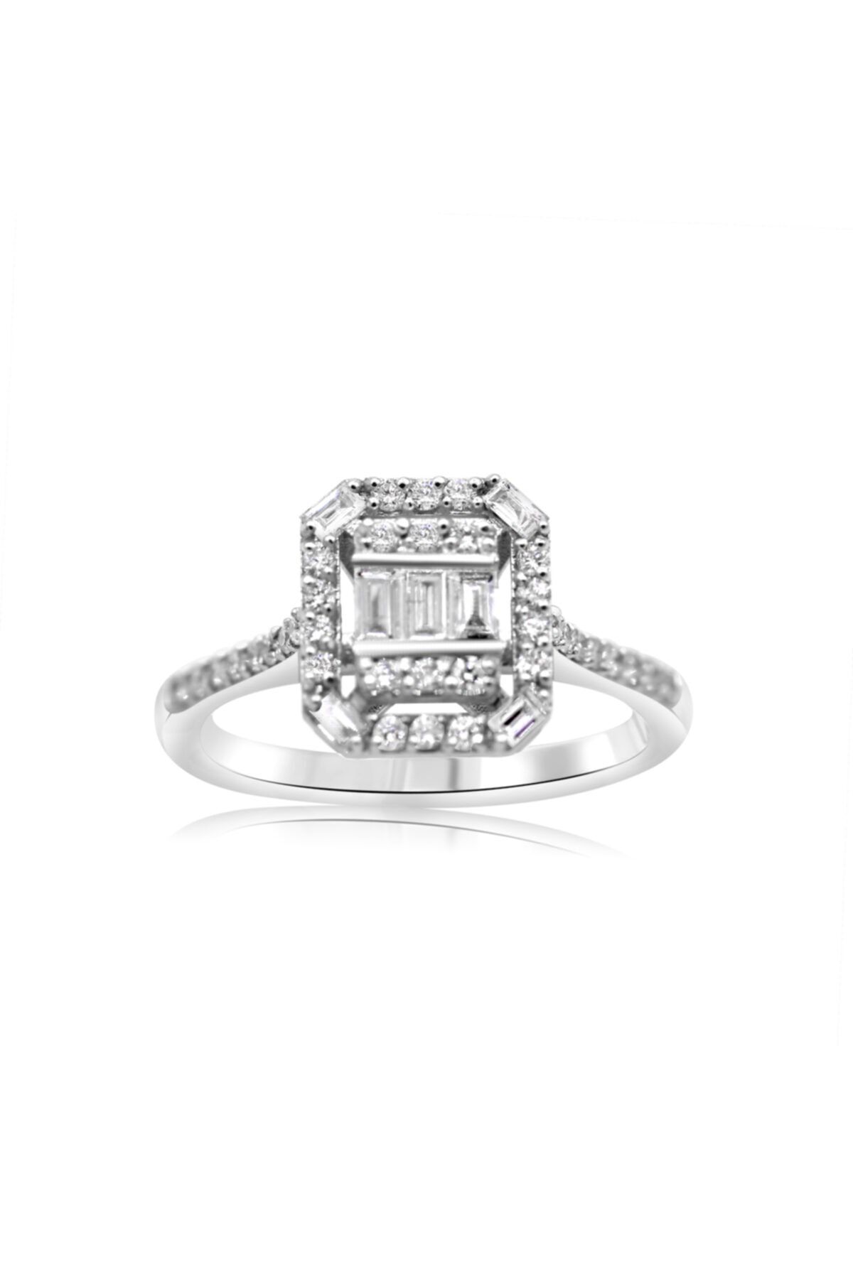 Smyrna Jewelry 14k Bantlı Altıgen Baget Pırlanta Yüzük