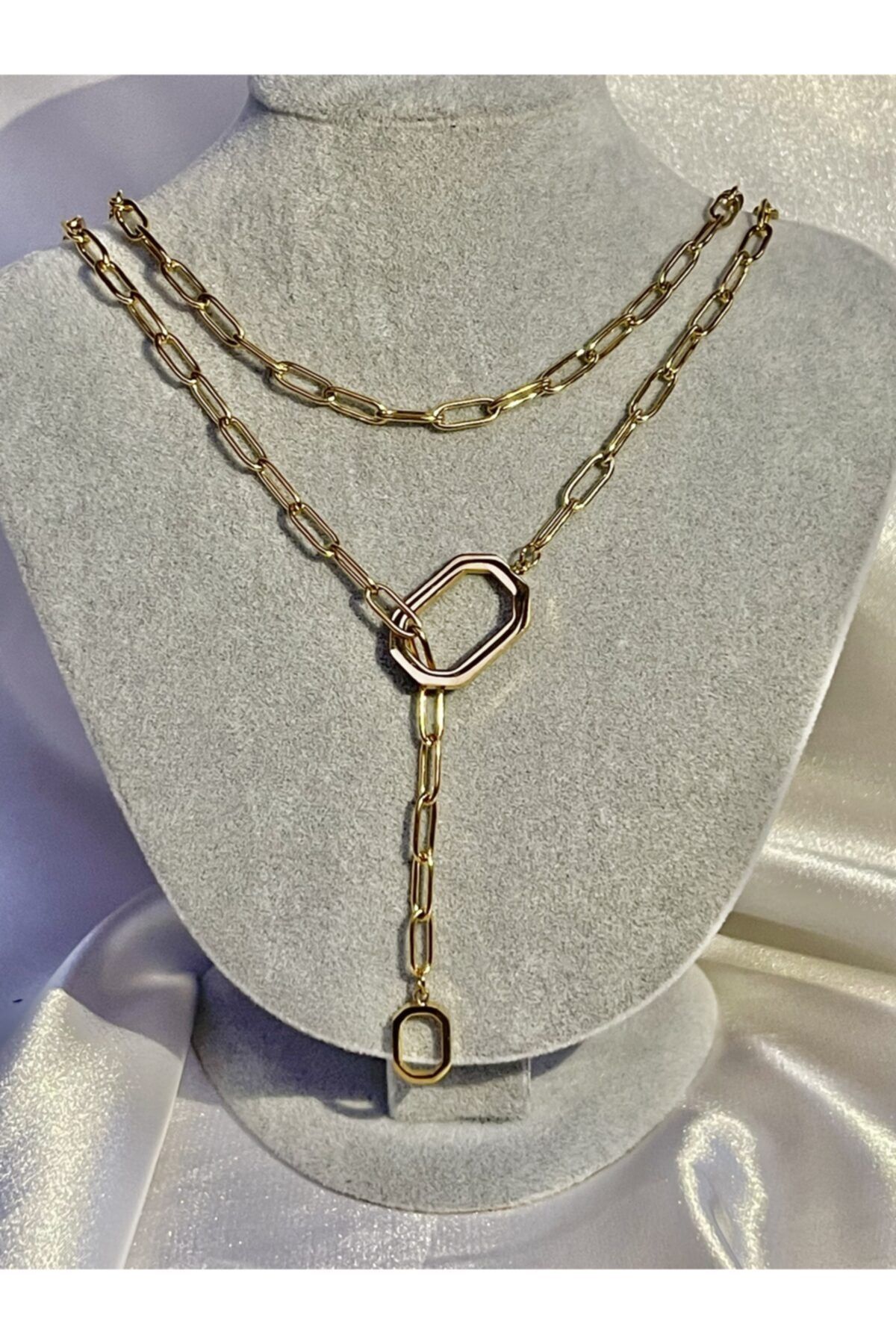 SAJA JEWELRY Çelik Gold Renkli Çoklu Zincir Kolye