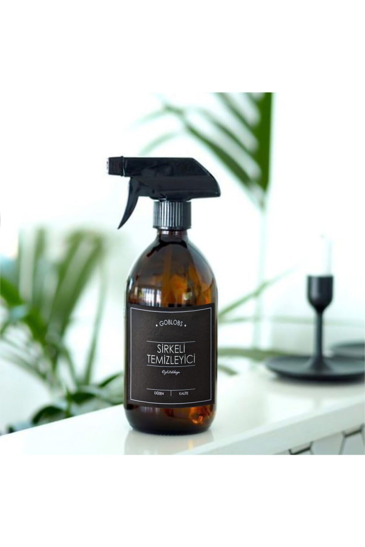 GO BLOBS 300ml Amber Kahverengi Cam Sprey Şişe Sirkeli Temizleyici Siyah Etiketli