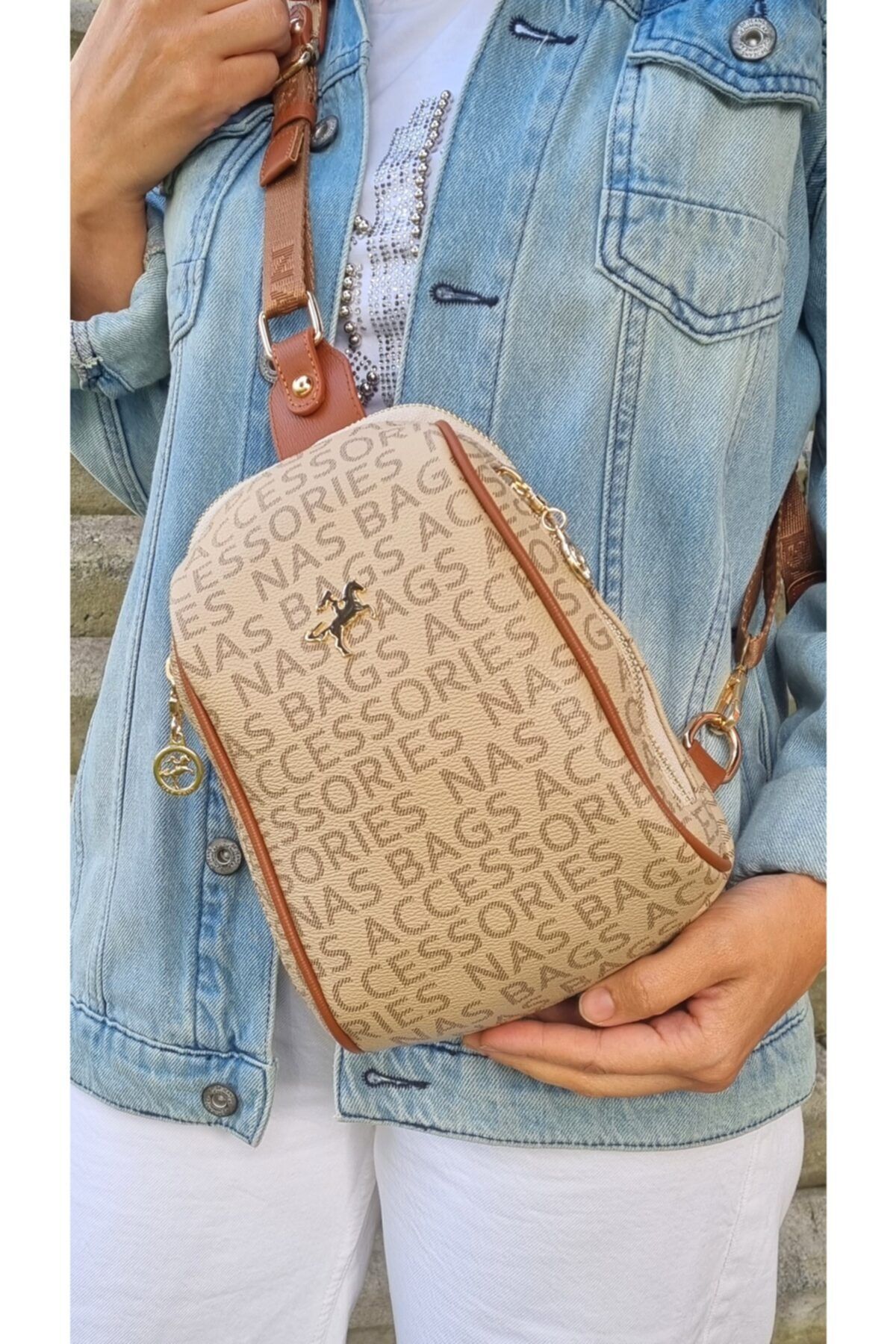Nas Bag Kasın Taba Gofraj Baskı Vucut Çantası