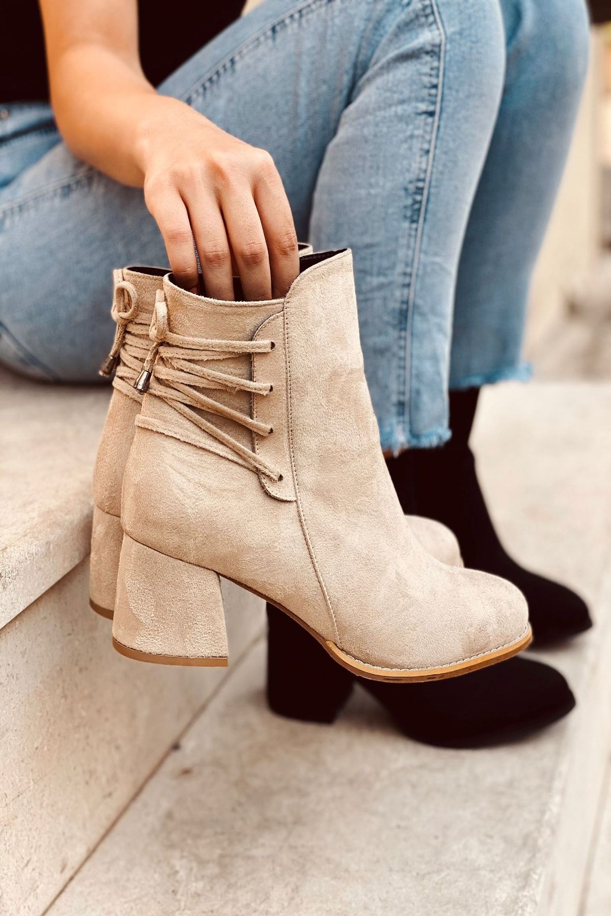 Mida Shoes Vizon Süet Ipli Fermuarlı Bot