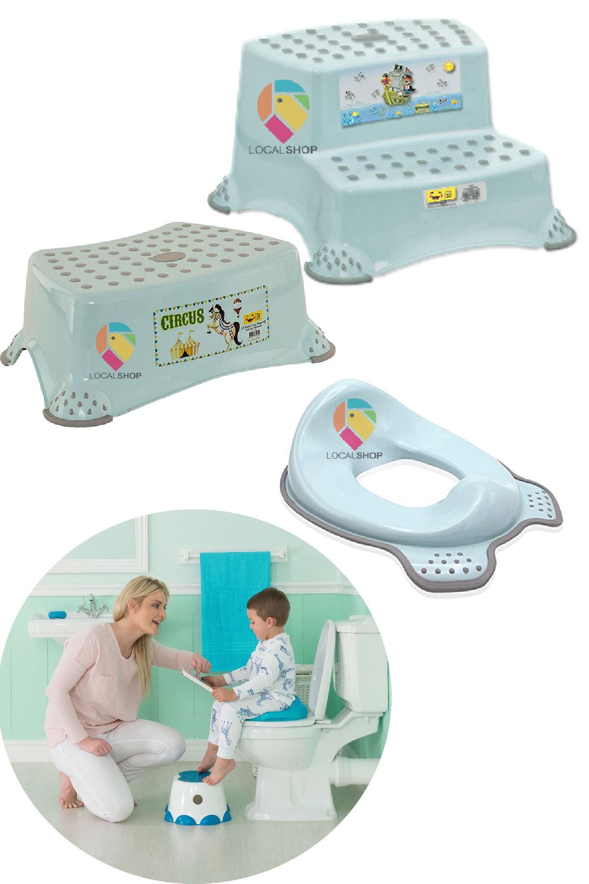 LocalShop Çocuk Tuvalet Lavabo Alıştırma Seti 3 Parça Mavi