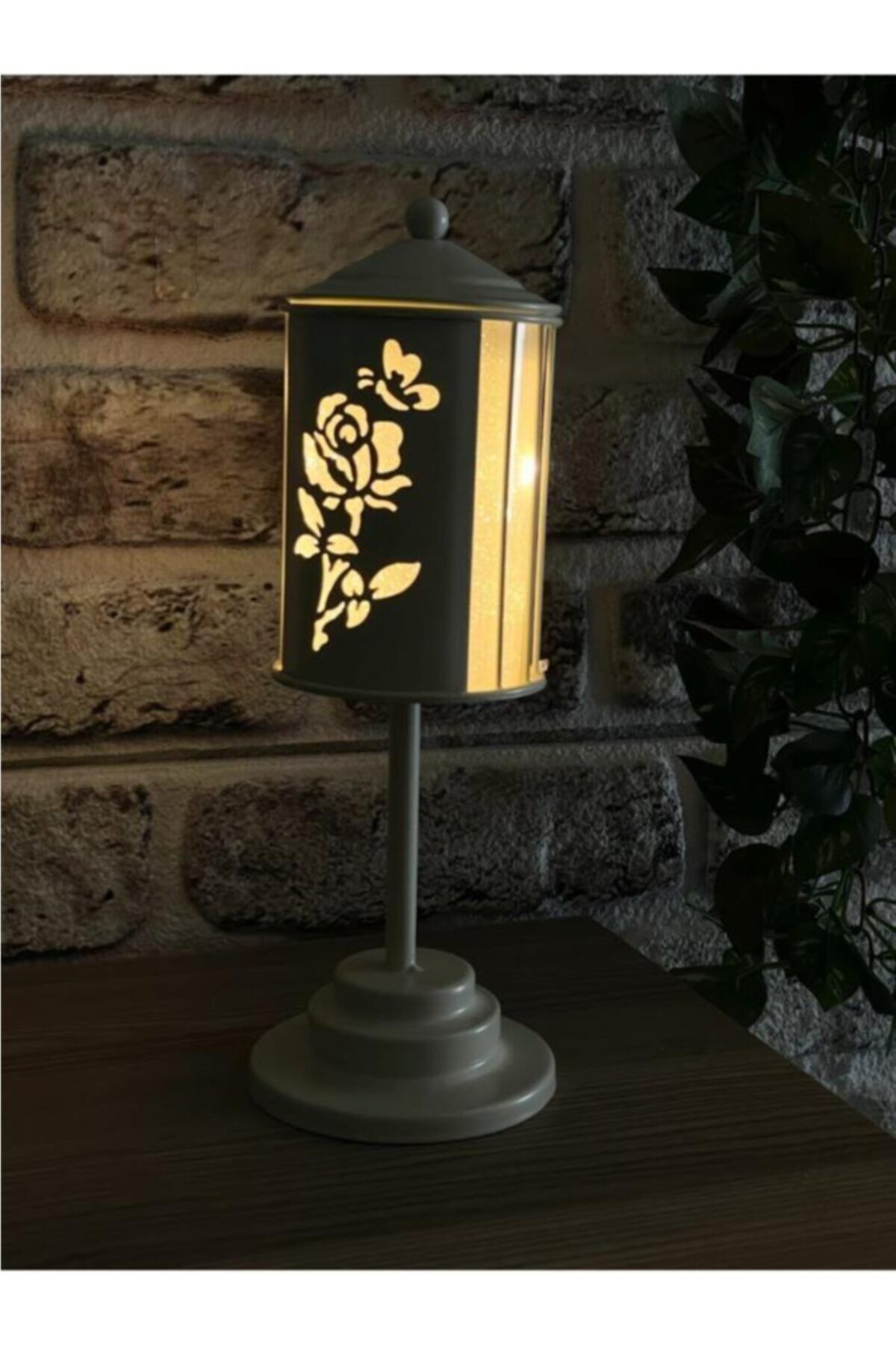 çilekev Dekoratif Krem Gül Desen Masa Üstü Ampül Dekoratif Masa Üstü Led Ampullu