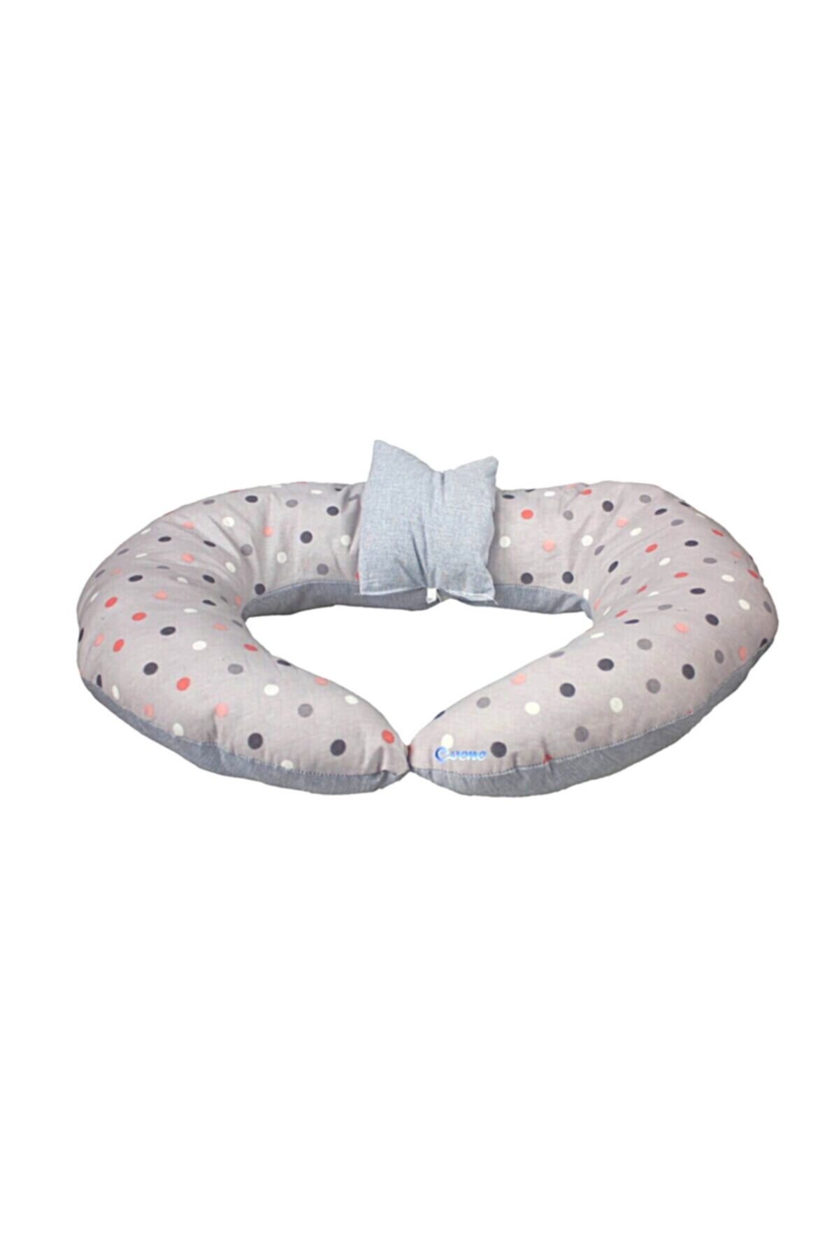 Evene Gri Bebek Emzirme Yastığı Puantiye Desenli Elyaf Dolgu Anne Destek Bebek Oyun Oturma Minderi