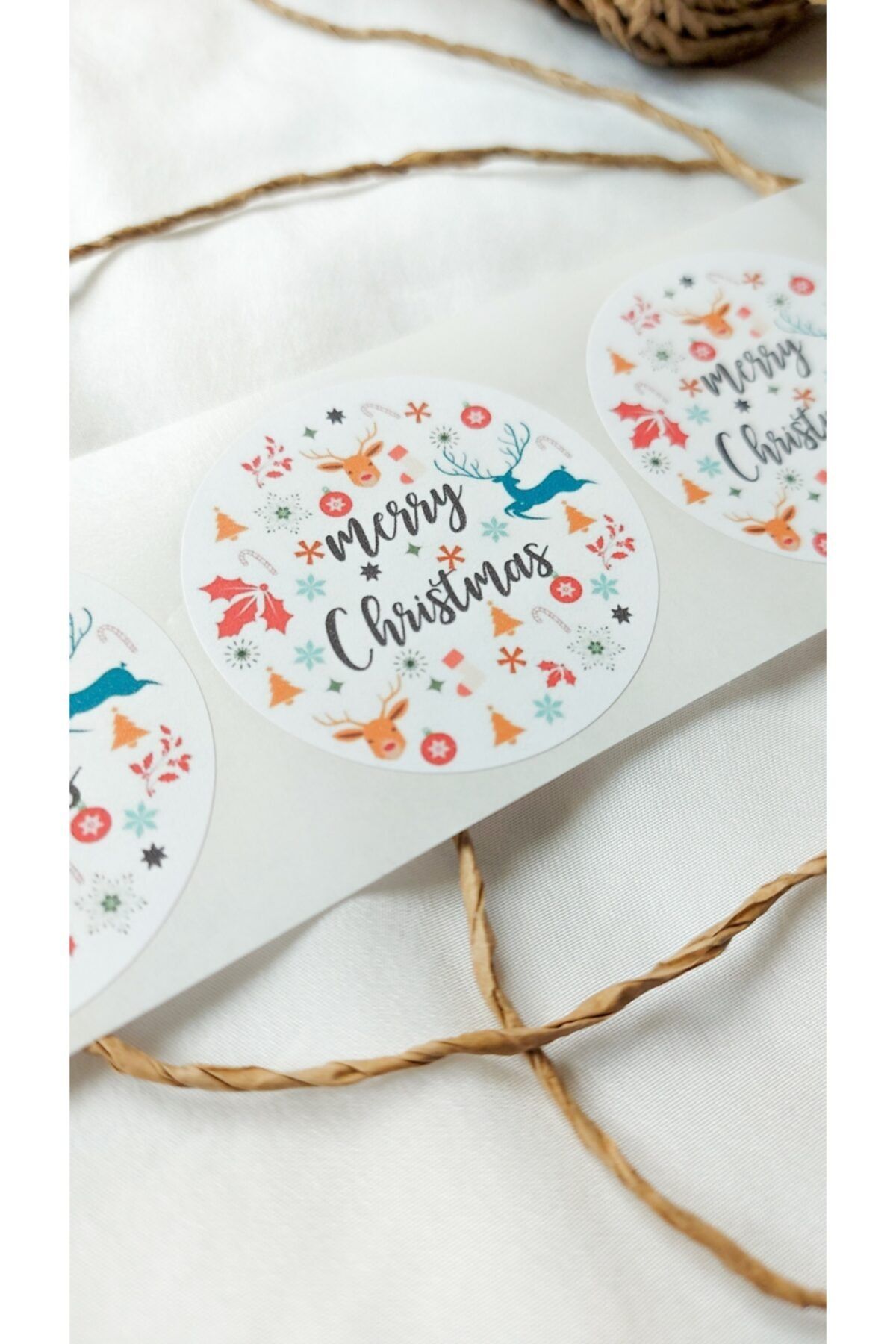 Çikoleyt Design Yapışkanlı Etiket - Merry Christmas - Yeni Yıl, Yılbaşı Etiketi (4 Cm) 50 Adet