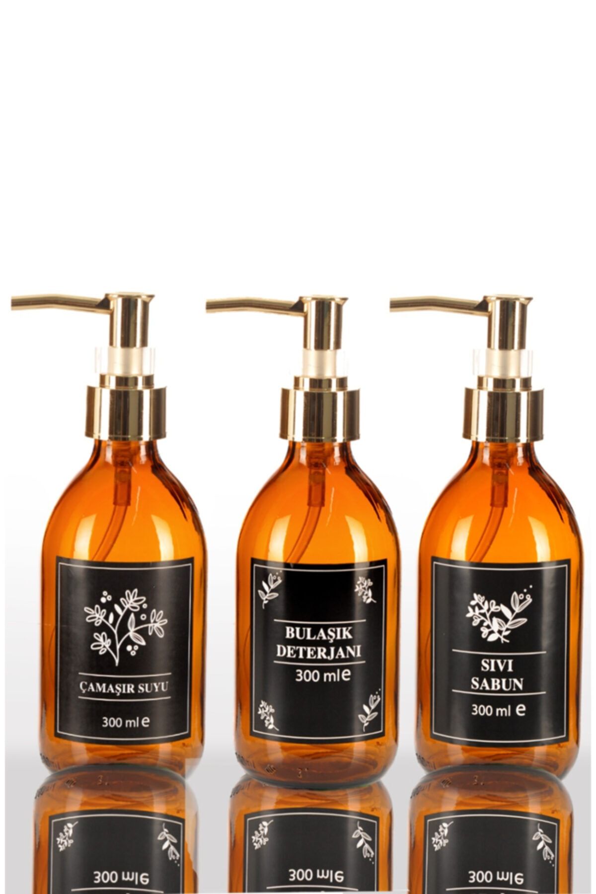 bigpapel Sıvı,bulaşık Ve Ç.suyu Seti Cam Amber 300 ml (GOLD)