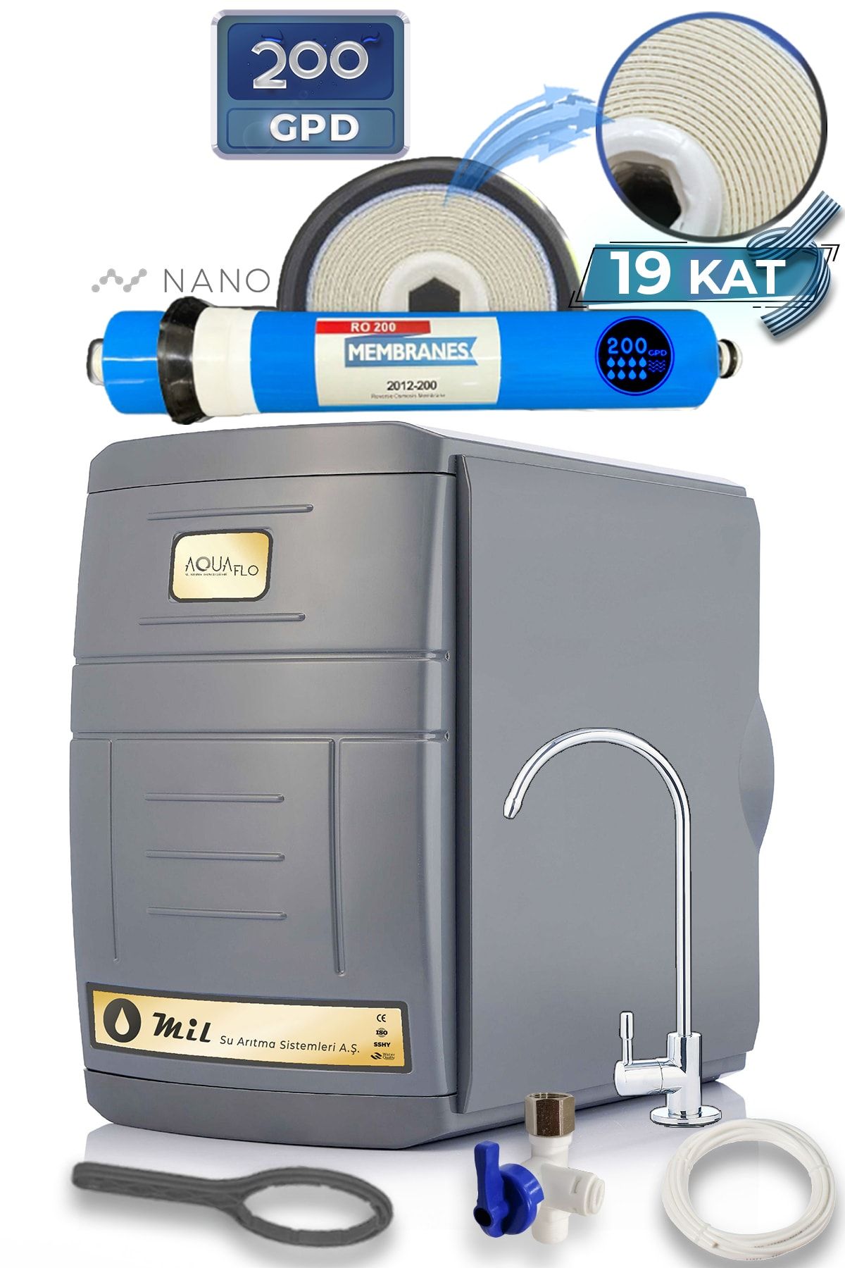 AQUAFLO Elite Series 12 Aşamalı 200 GPD Ultra Membranlı 12 Lt Metal Tanklı Su Arıtma Cihazı (GKNP12-M-S)