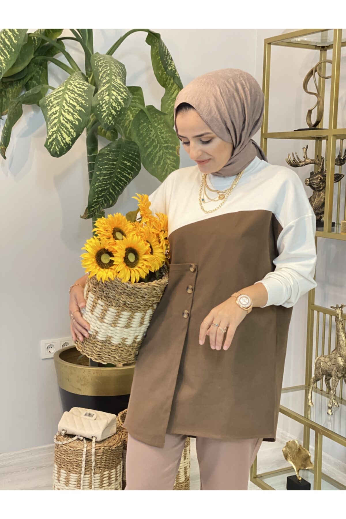 ASEL FASHİON Lavea Düğmeli Koyu Kahve Ikili Takım