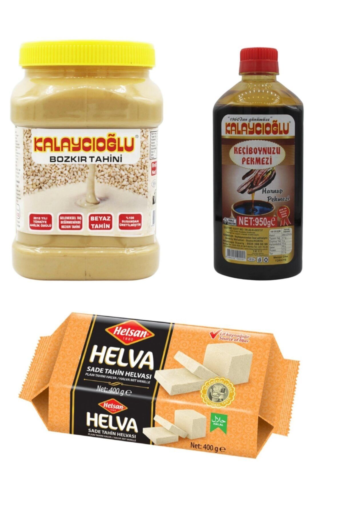 Belde Dere Kalaycıoğlu Beyaz Tahin 935 gr + Helsan Glikozsuz Sade Helva 400 gr + Kalaycıoğlu Harnup Pekmezi 950