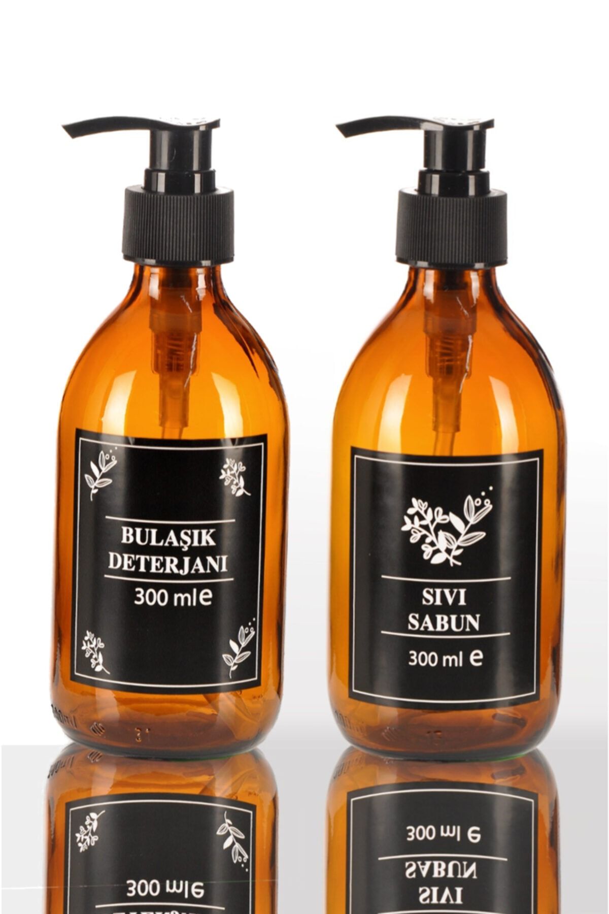 bigpapel Sıvı Ve Bulaşık Sabunluk Seti Cam Amber 300 Ml