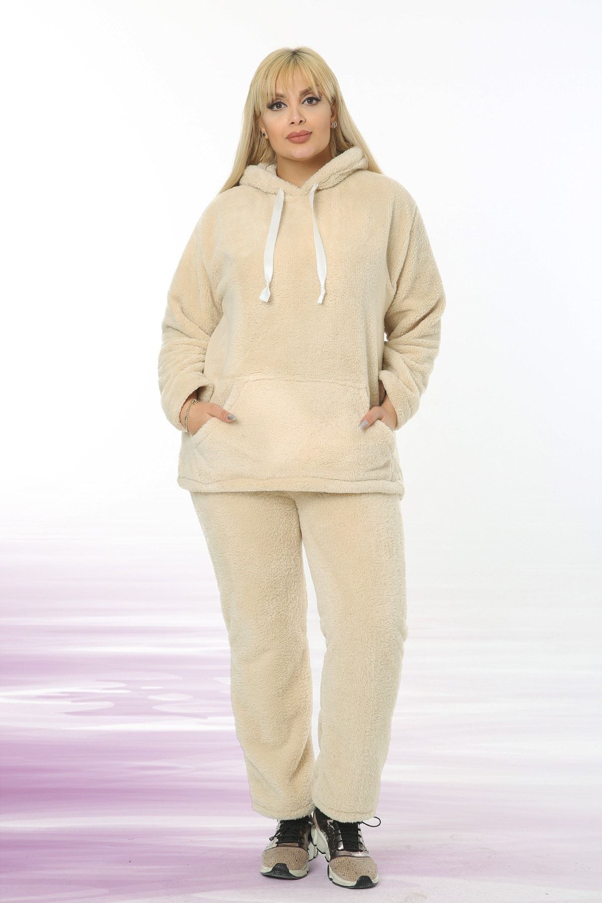 Almira Kapüşonlu Cepli Peluş Polar (welsoft) Alt Üst Eşofman Takımı