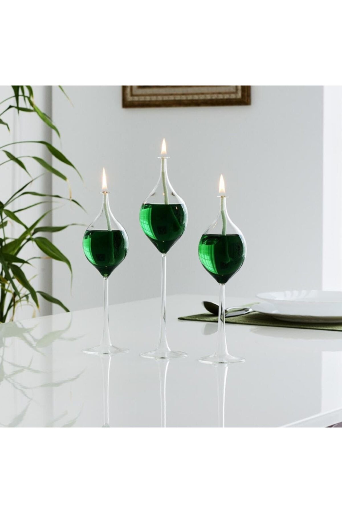 Flovart Üfleme Cam Zeren Kandil 3 lü Set Kandil Yağı Hediyeli