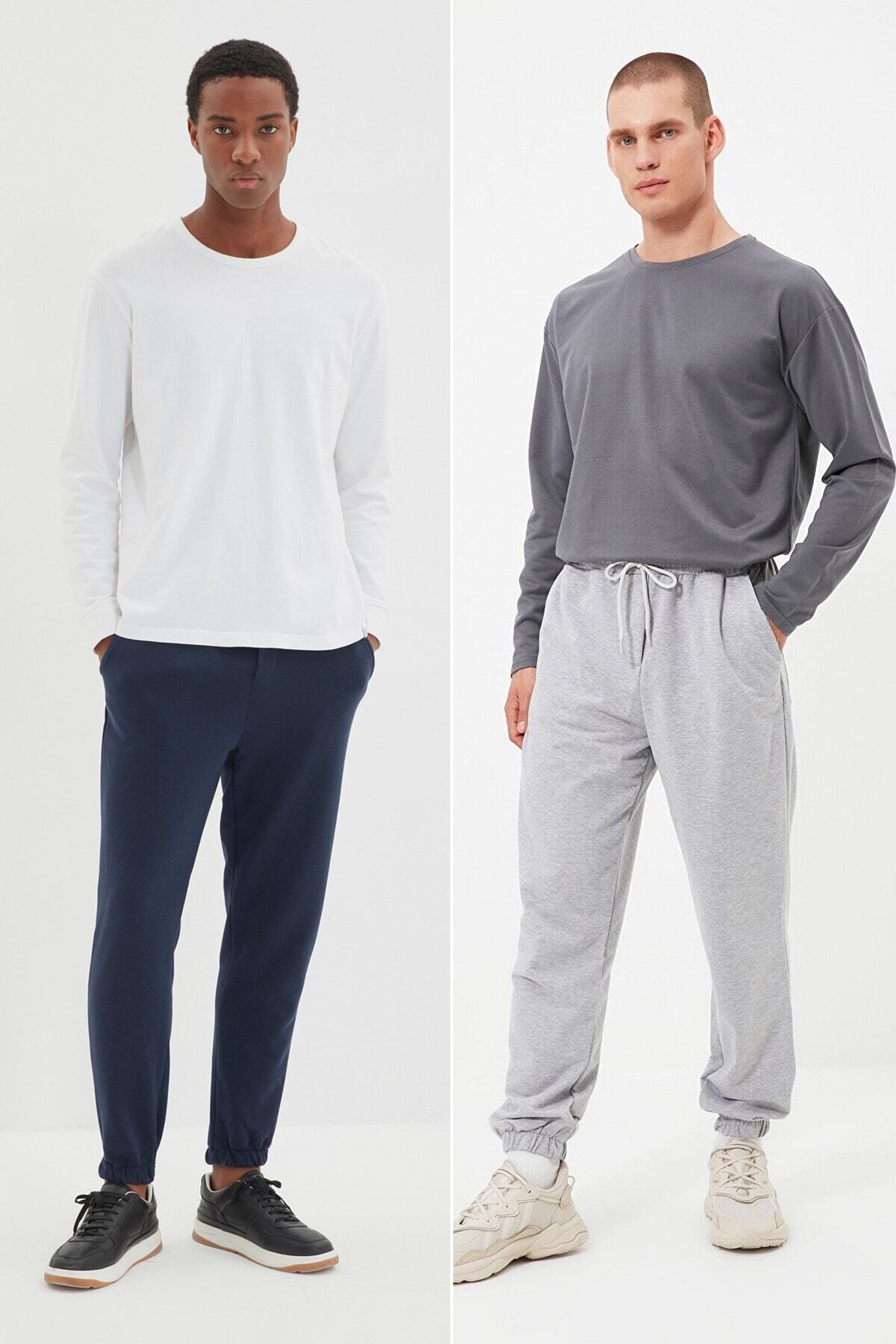 TRENDYOL MAN Lacivert-Gri Erkek Oversize Basic Eşofman Altı TMNAW22EA0325