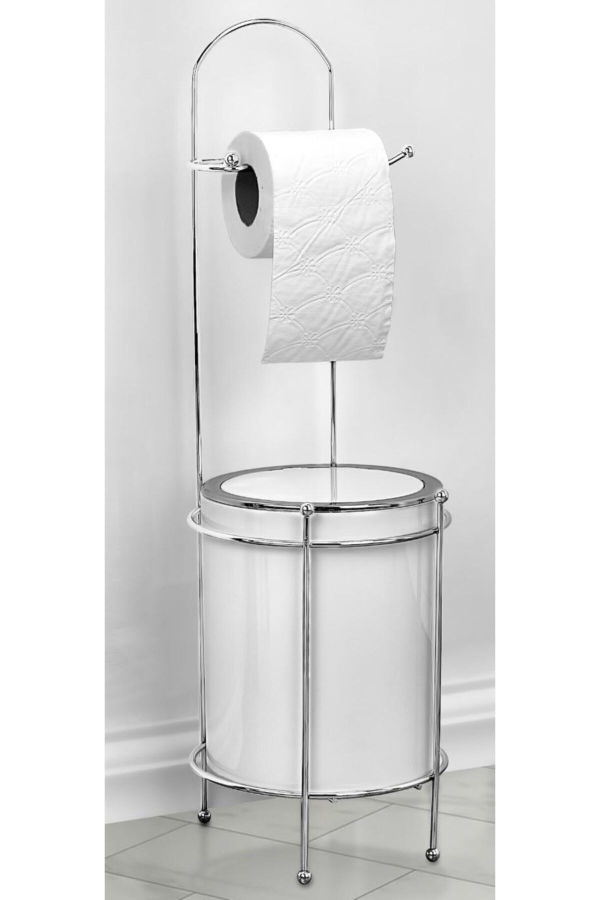 ORSA HOME 181 Beyaz Kovalı Ayaklı Krom Wc Kağıtlık