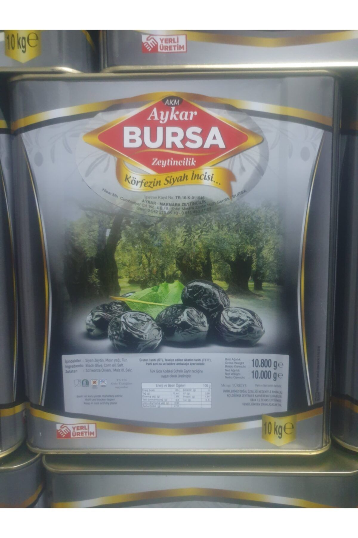 Aykar Bursa Gemlik Sofralık Siyah Zeytin ( 231-260 Kalibre ) Net ( 10 Kg)