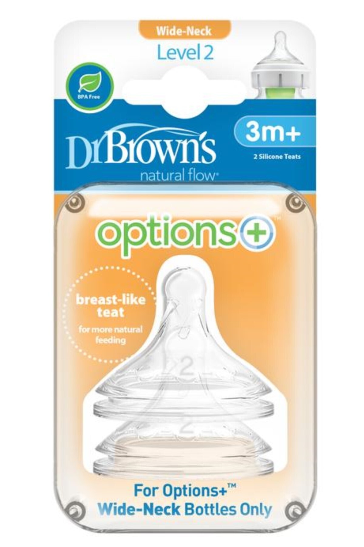 Dr Browns Dr. Brown's 2. Seviye Options+ Geniş Ağız Biberon Emziği +3 Ay Ikili Paket
