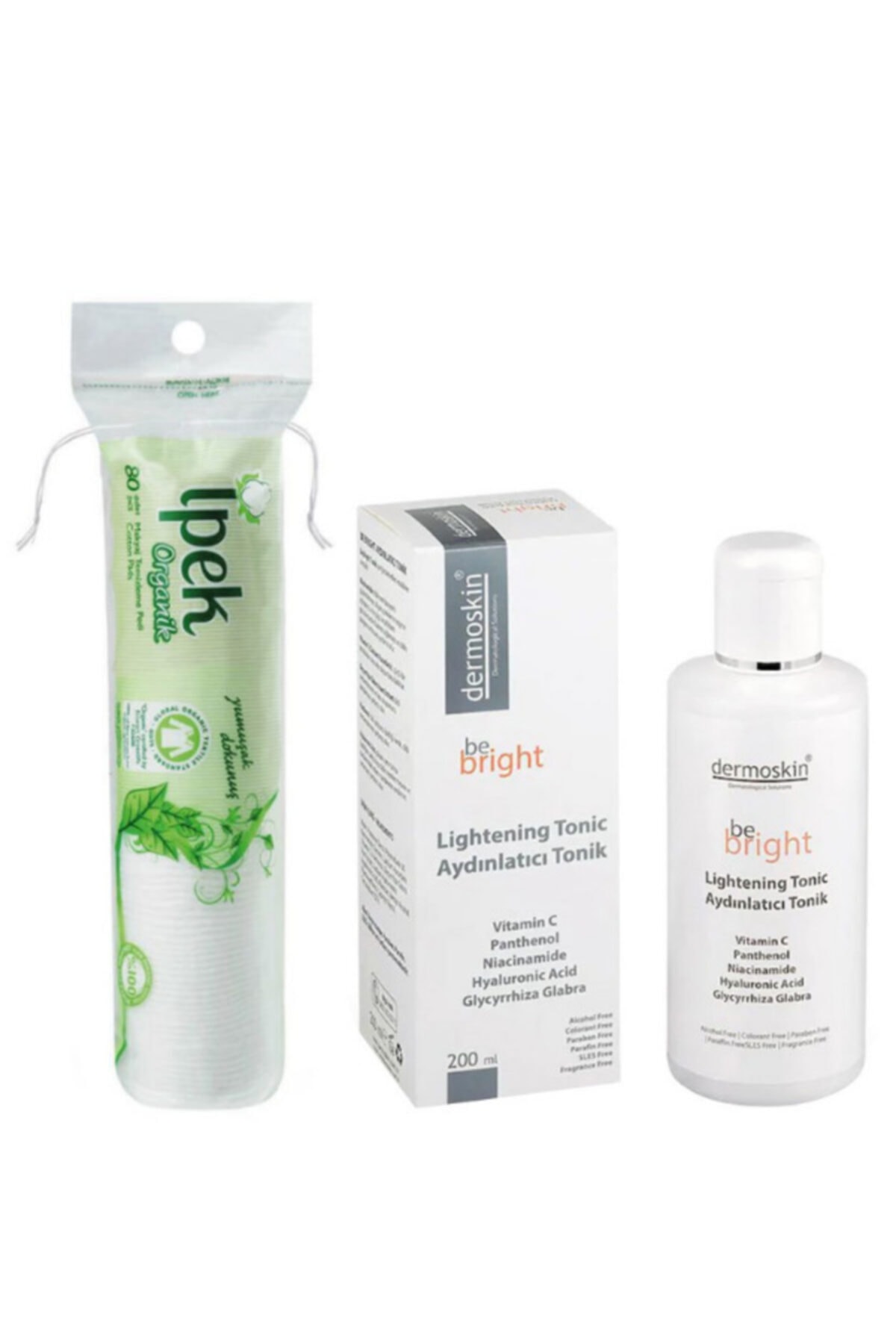 İpek Pamuk Makyaj Temizleme Organik Disk Pamuk Ve Be Bright Leke Giderici Tonik Set