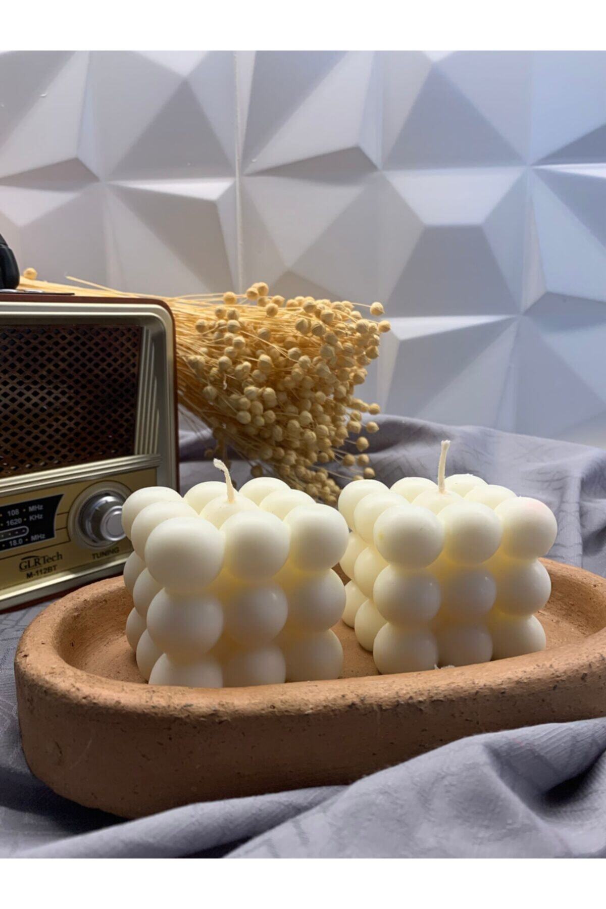 ACF Çiftli Bubble El Yapımı Kokulu Beyaz Renkli Mum(%100 Doğal Soya Wax )