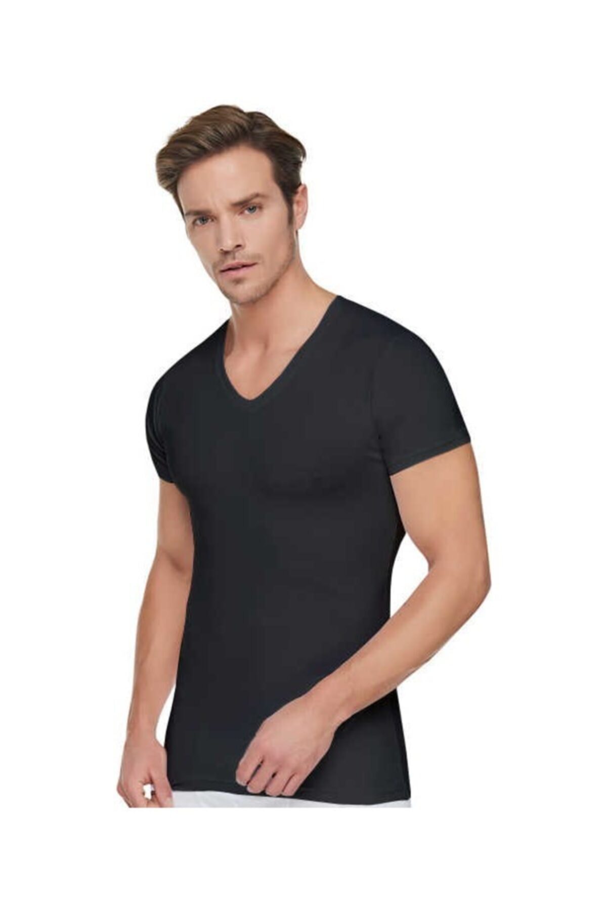 Tutku Erkek Ribana V Yaka Siyah Fanila