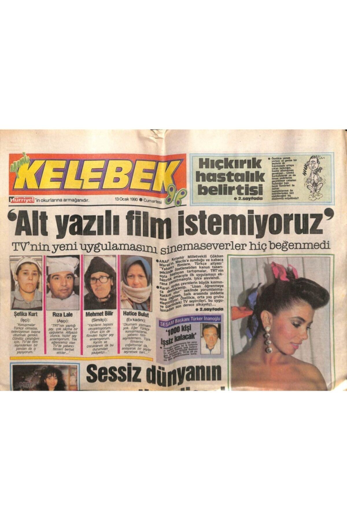 Gökçe Koleksiyon Hürriyet Gazetesi Kelebek Eki 13 Ocak 1990 - Turist Ömer'den Bugüne Sadri Alışık Gz63509