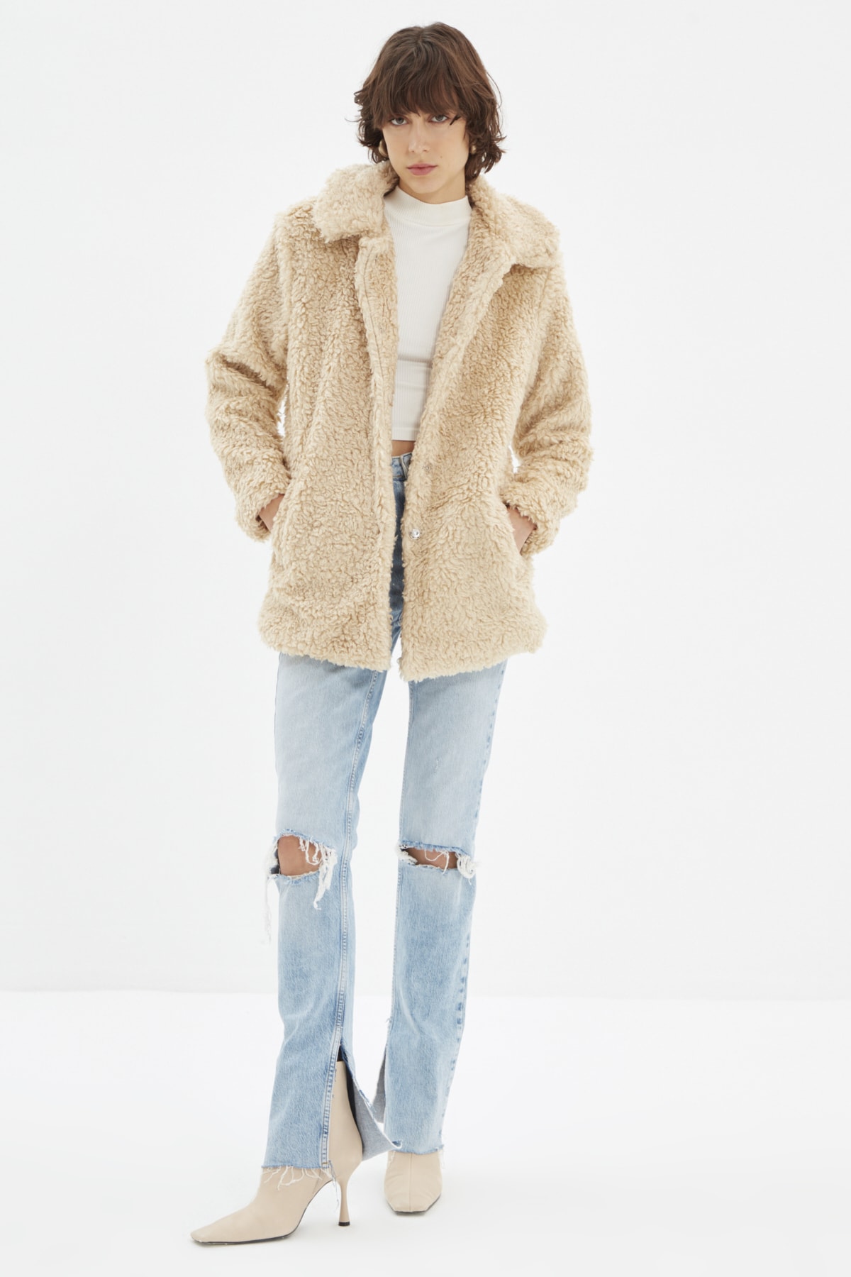 TRENDYOLMİLLA Bej Düz Mont TWOAW22MO0460