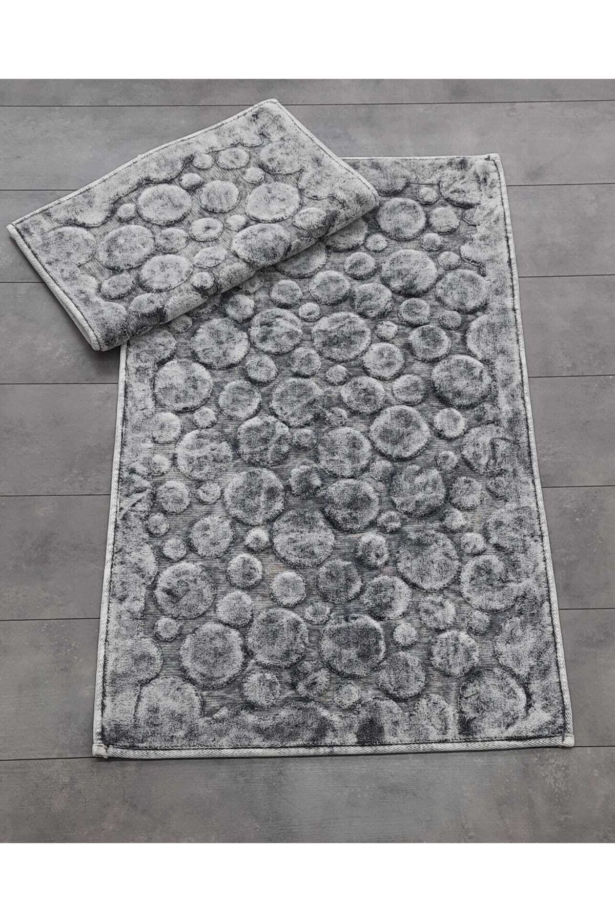 Bonny Home Eskitme Point Gri Pamuk 2li Klozet Takımı Banyo Halısı Paspası Seti