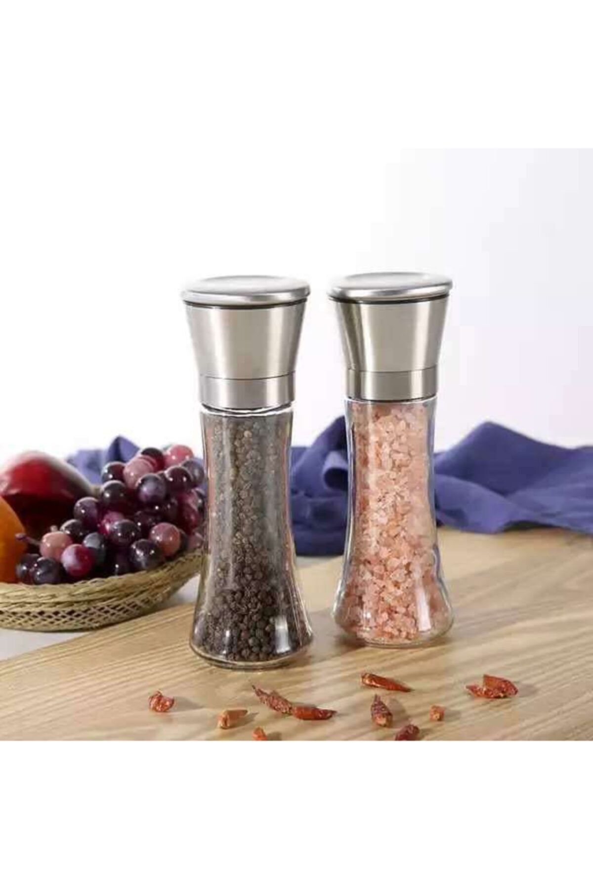 Matar Endüstriyel Mutfak Ekipmanları Karabiber Tuz Değirmeni 2li Set Metal Seramik Öğütücülü Yükseklik 19cm