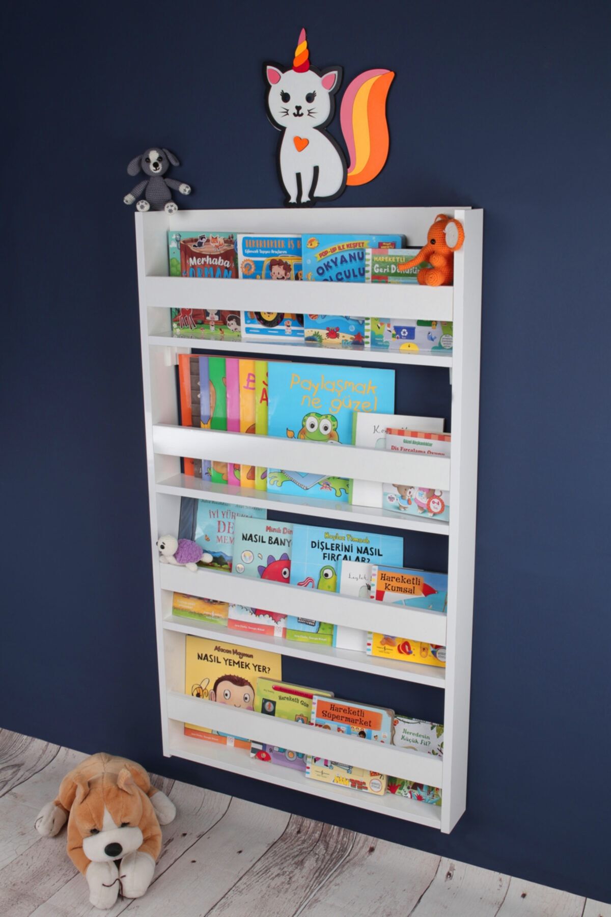 KUMSORİ Kedi (unicat) Figürlü 4 Raflı Eğitici Montessori Kitaplık