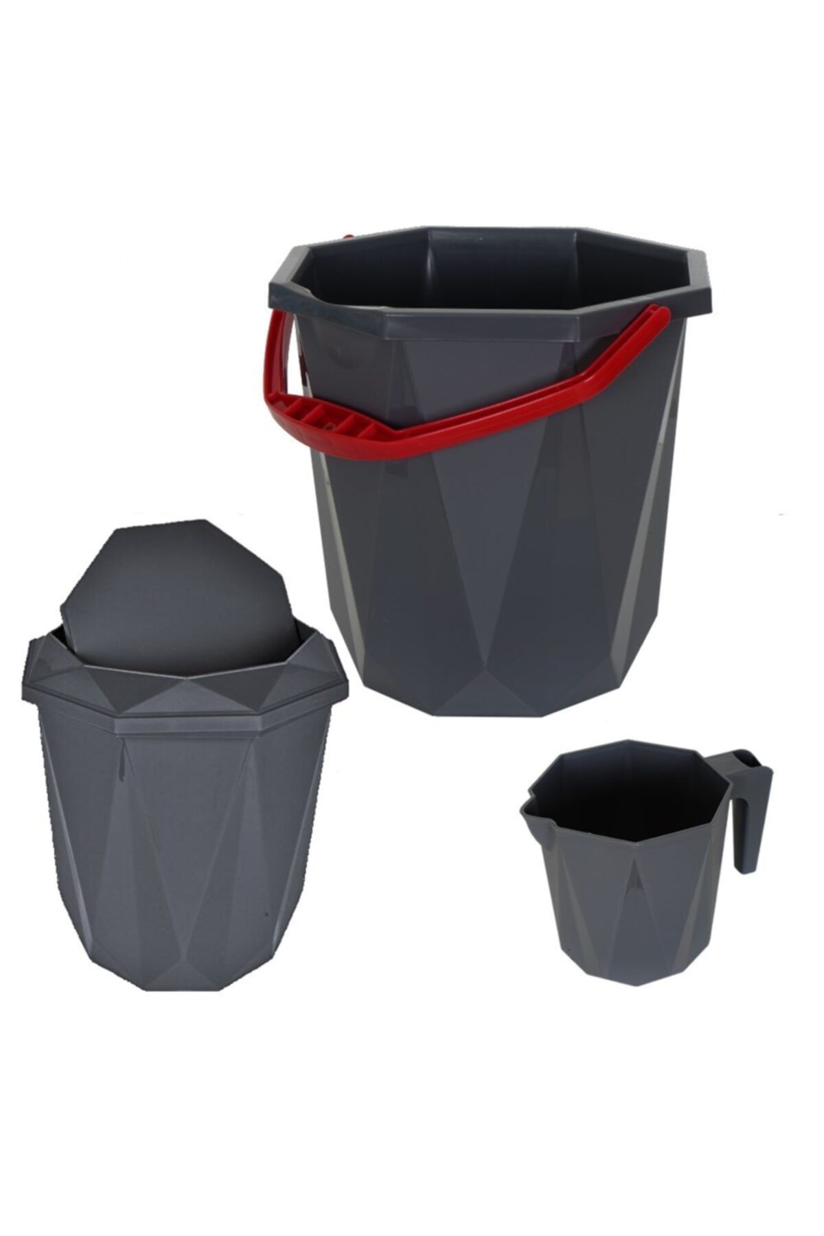 Beyda Home Prizma 3'lü Banyo Kova Seti, Vanity Plastik Kova Set