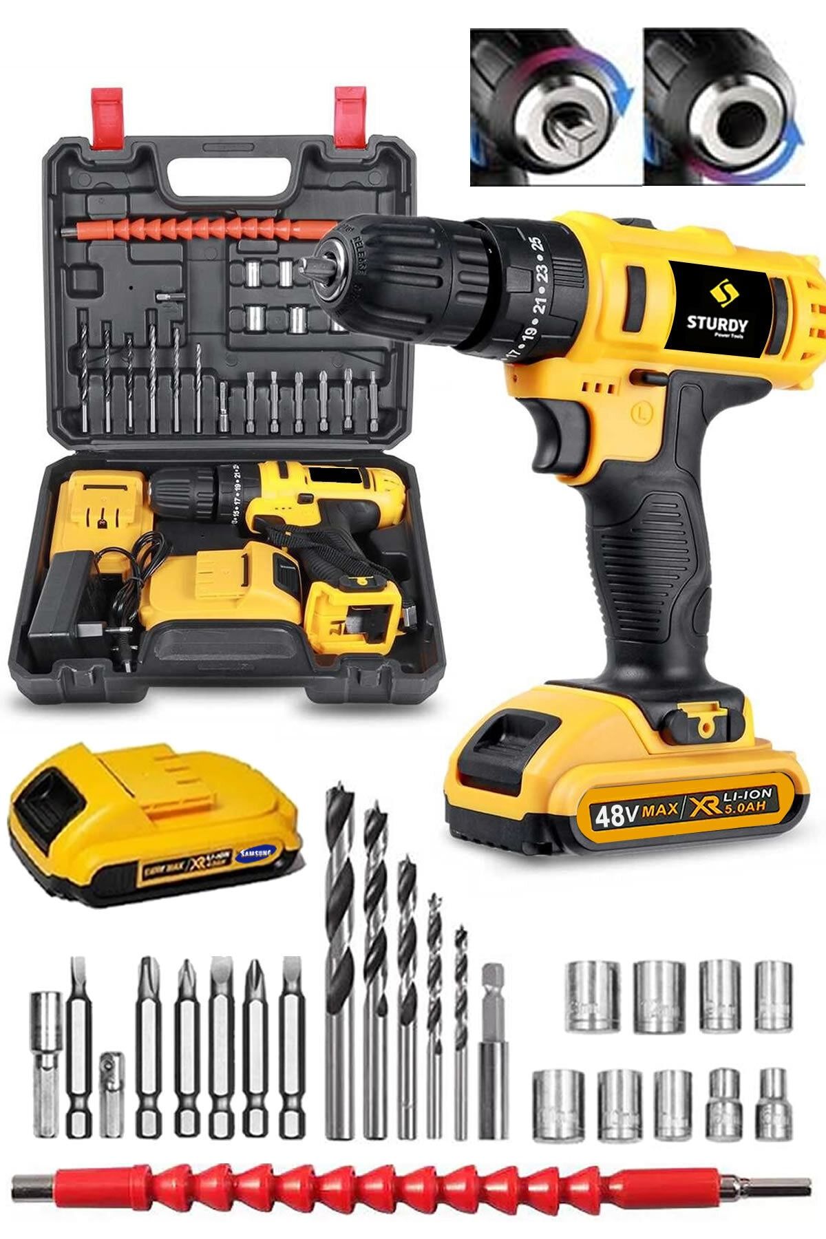 Sturdy Japon Technology 48v5ah Coim-n Seri Metal Şanzuman Şarjlı Çift Akülü Vidalama 27prç Uç Setli